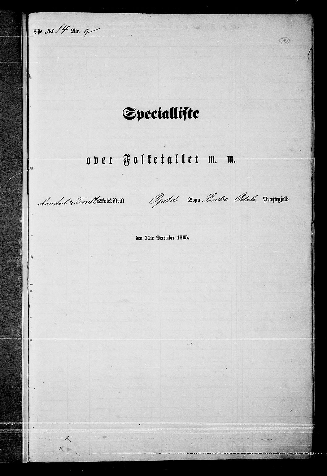 RA, Folketelling 1865 for 0419P Sør-Odal prestegjeld, 1865, s. 304