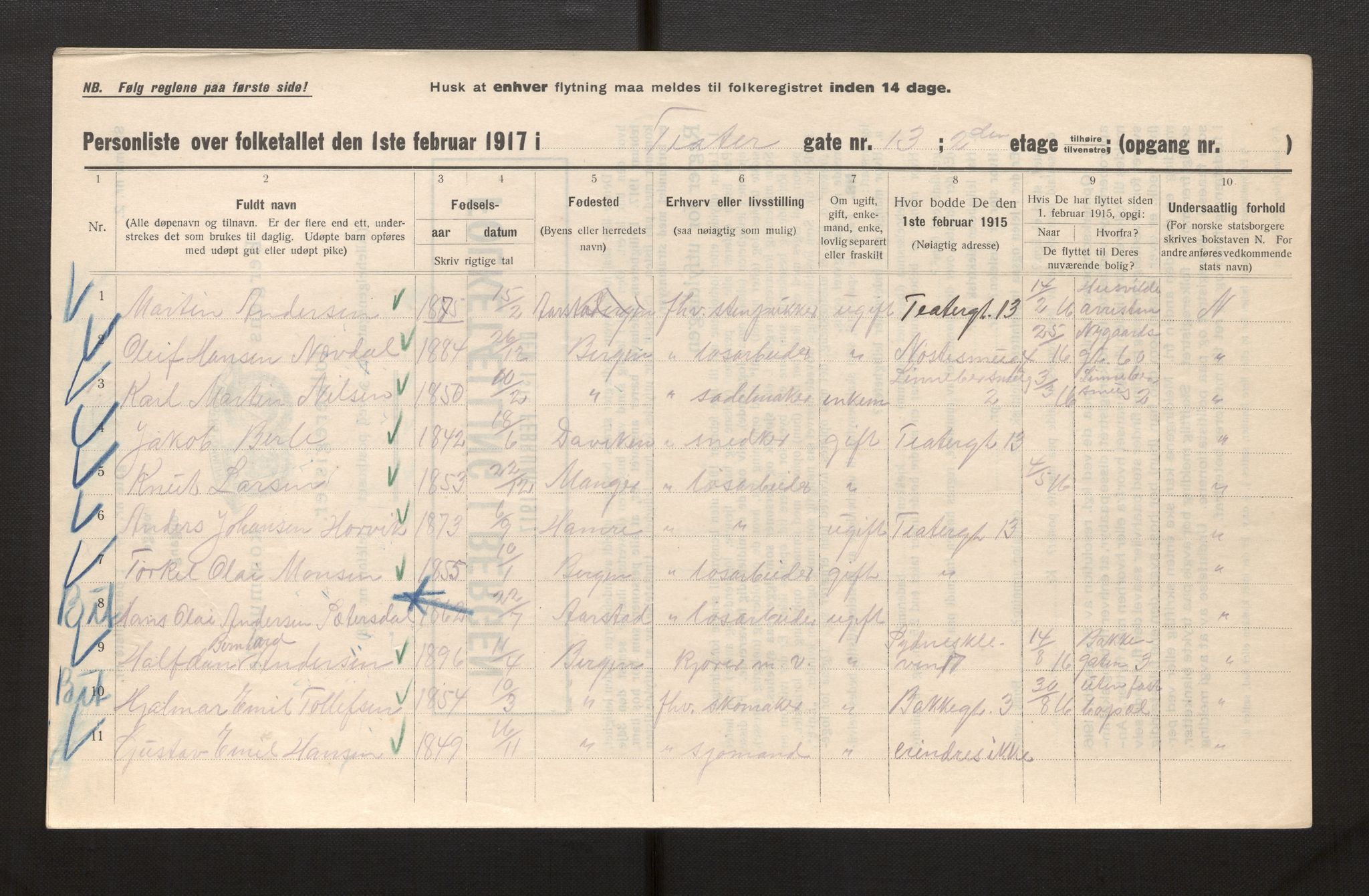 SAB, Kommunal folketelling 1917 for Bergen kjøpstad, 1917, s. 41215