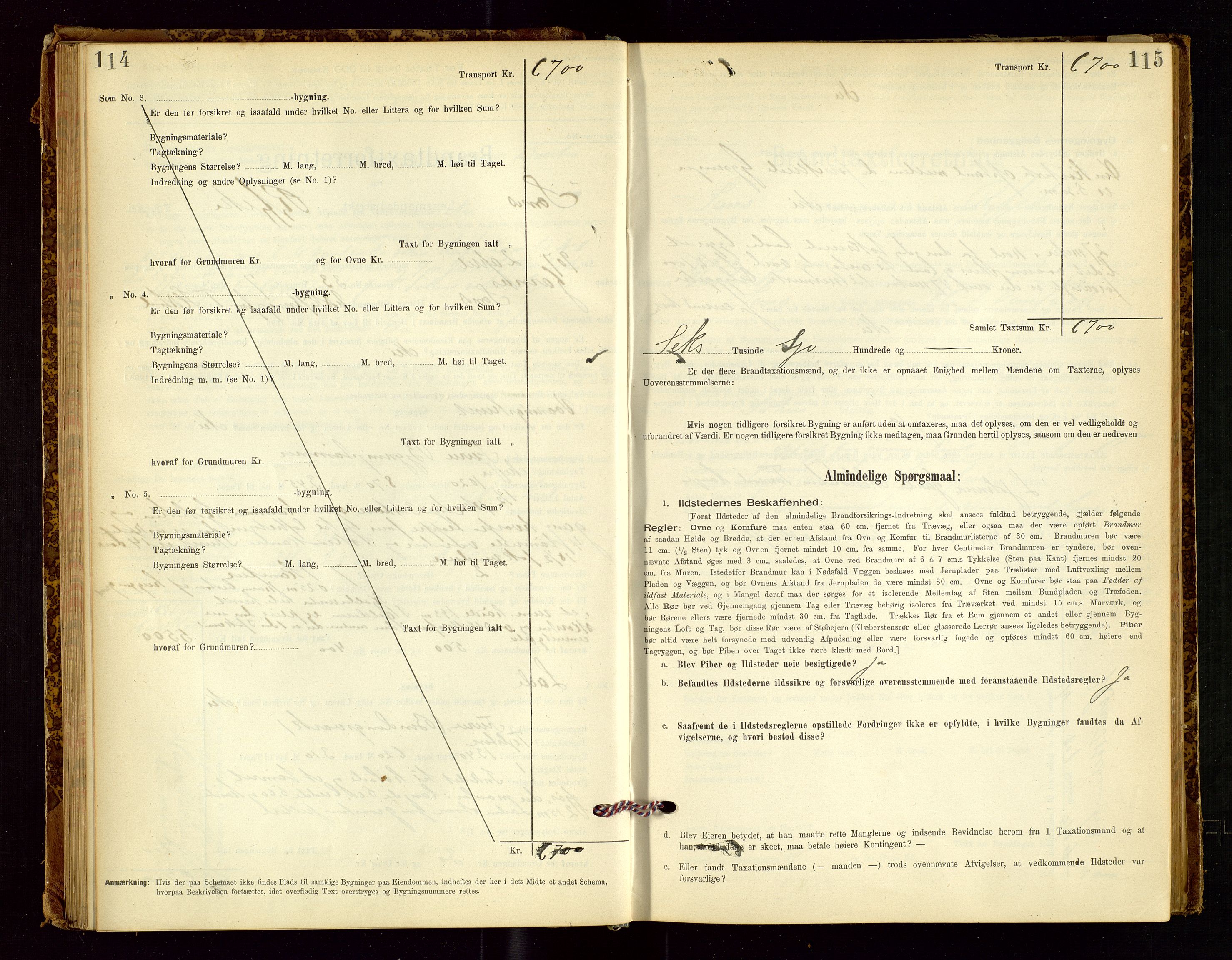 Sand lensmannskontor, AV/SAST-A-100415/Goc/L0001: "Brandtaxationsprotokol", 1895-1935, s. 114-115