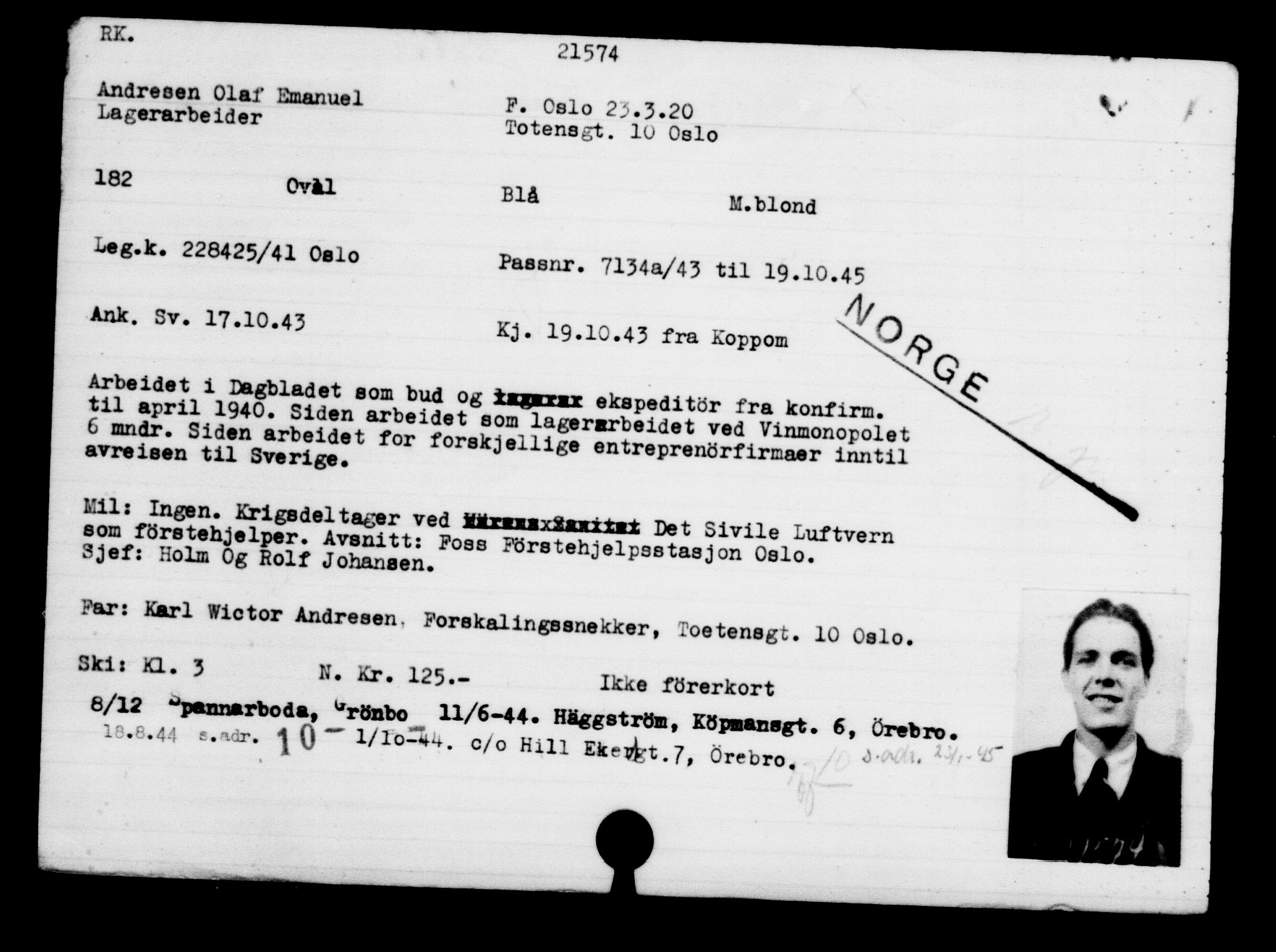 Utenriksstasjonene, Legasjonen i Stockholm, Flyktningkontoret, AV/RA-S-6753/V/Va/L0009: Kjesäterkartoteket, flyktninger med registreringsnr. 18502-22048, 1940-1945, s. 2597