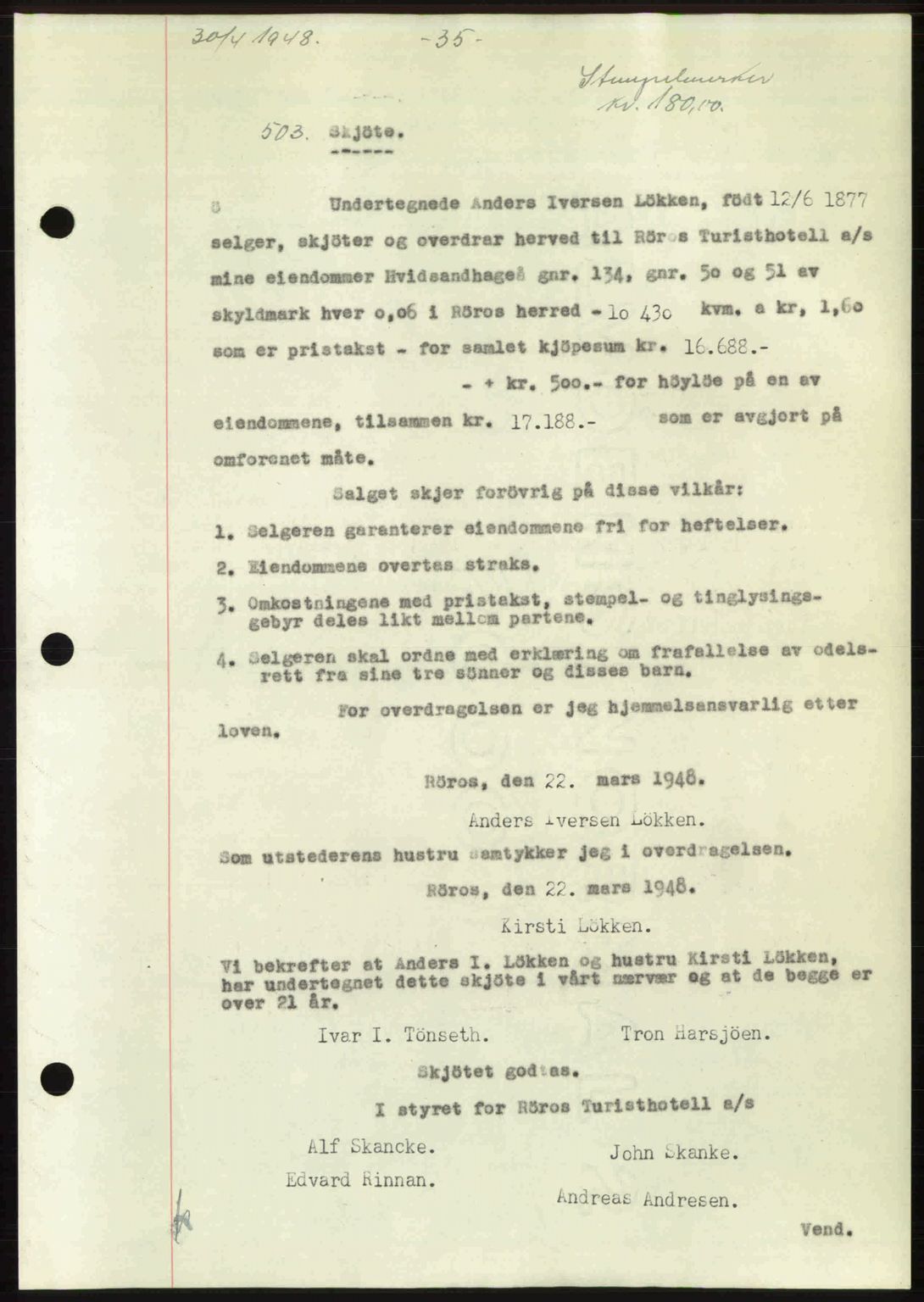 Gauldal sorenskriveri, SAT/A-0014/1/2/2C: Pantebok nr. A5, 1947-1948, Dagboknr: 503/1948