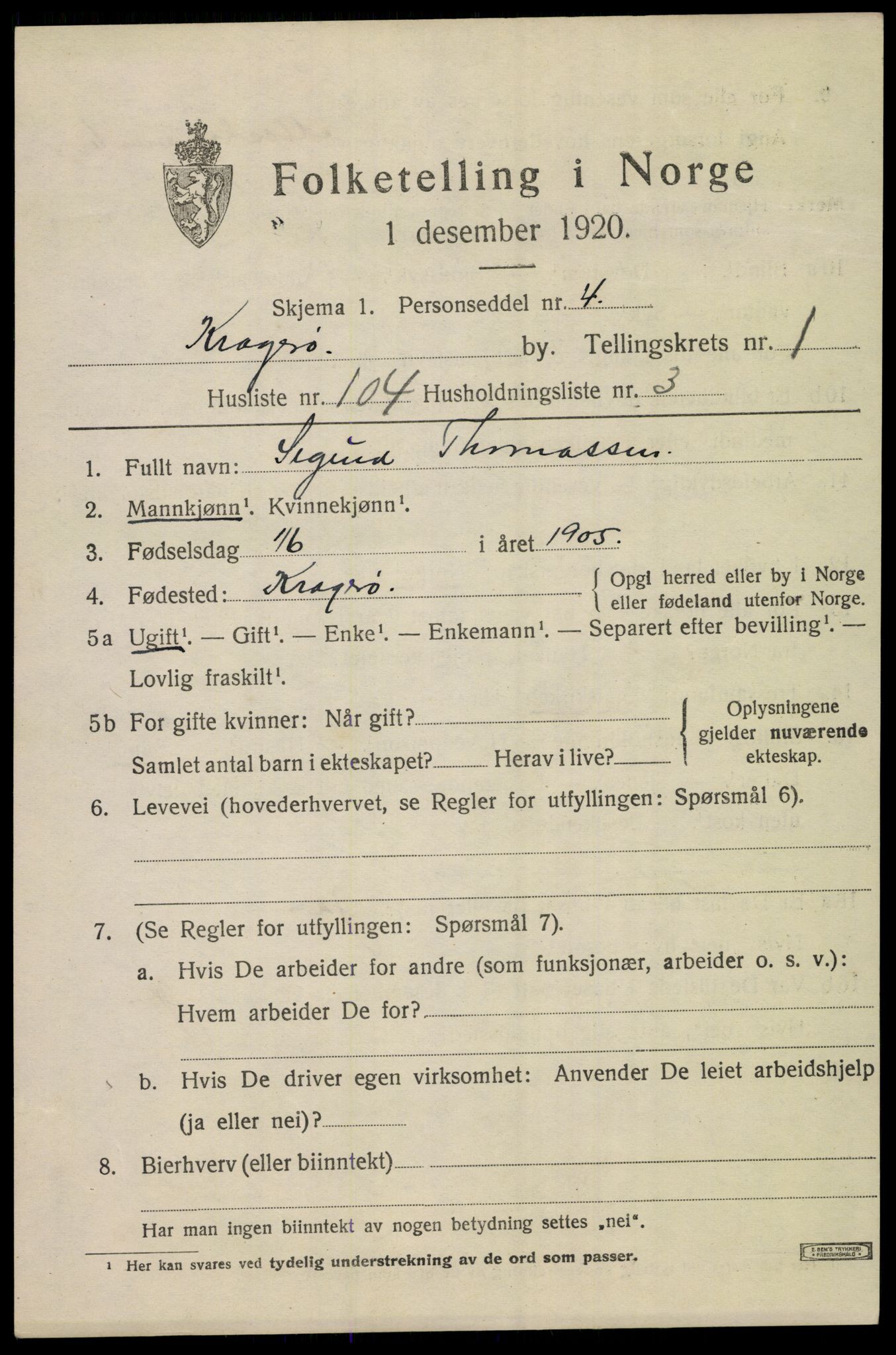 SAKO, Folketelling 1920 for 0801 Kragerø kjøpstad, 1920, s. 5317