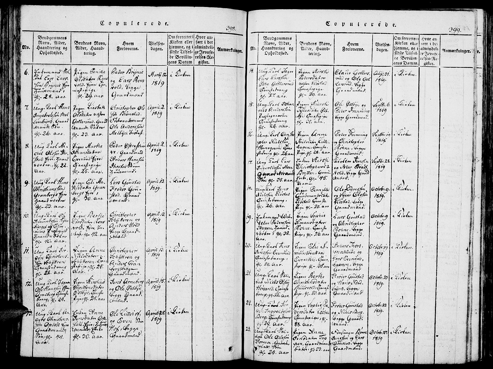 Romedal prestekontor, AV/SAH-PREST-004/K/L0002: Ministerialbok nr. 2, 1814-1828, s. 398-399