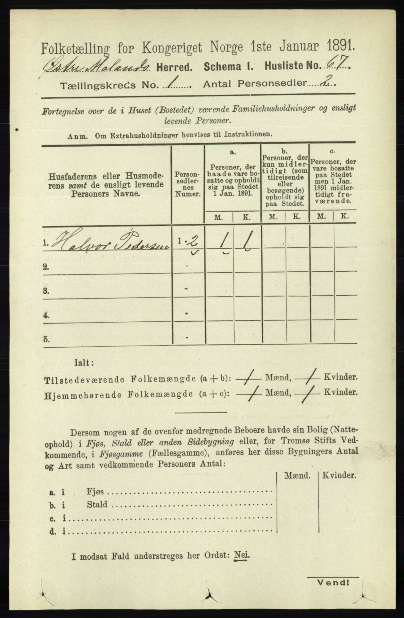 RA, Folketelling 1891 for 0918 Austre Moland herred, 1891, s. 87