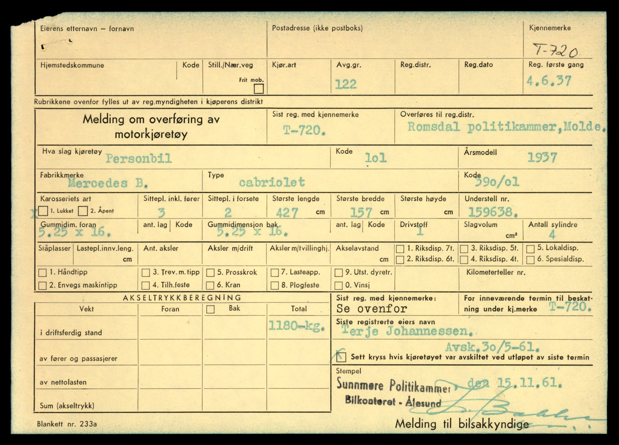 Møre og Romsdal vegkontor - Ålesund trafikkstasjon, SAT/A-4099/F/Fe/L0007: Registreringskort for kjøretøy T 651 - T 746, 1927-1998, s. 2251