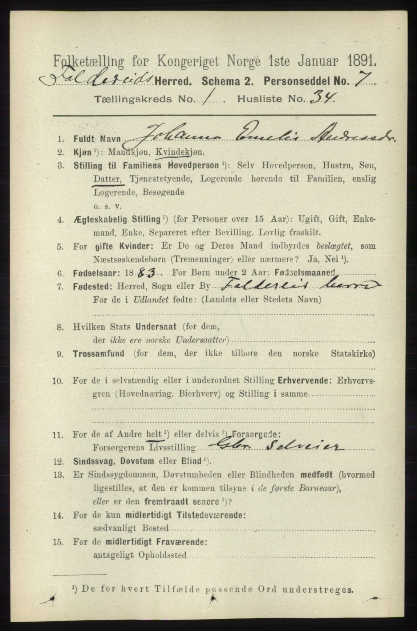 RA, Folketelling 1891 for 1753 Foldereid herred, 1891, s. 354
