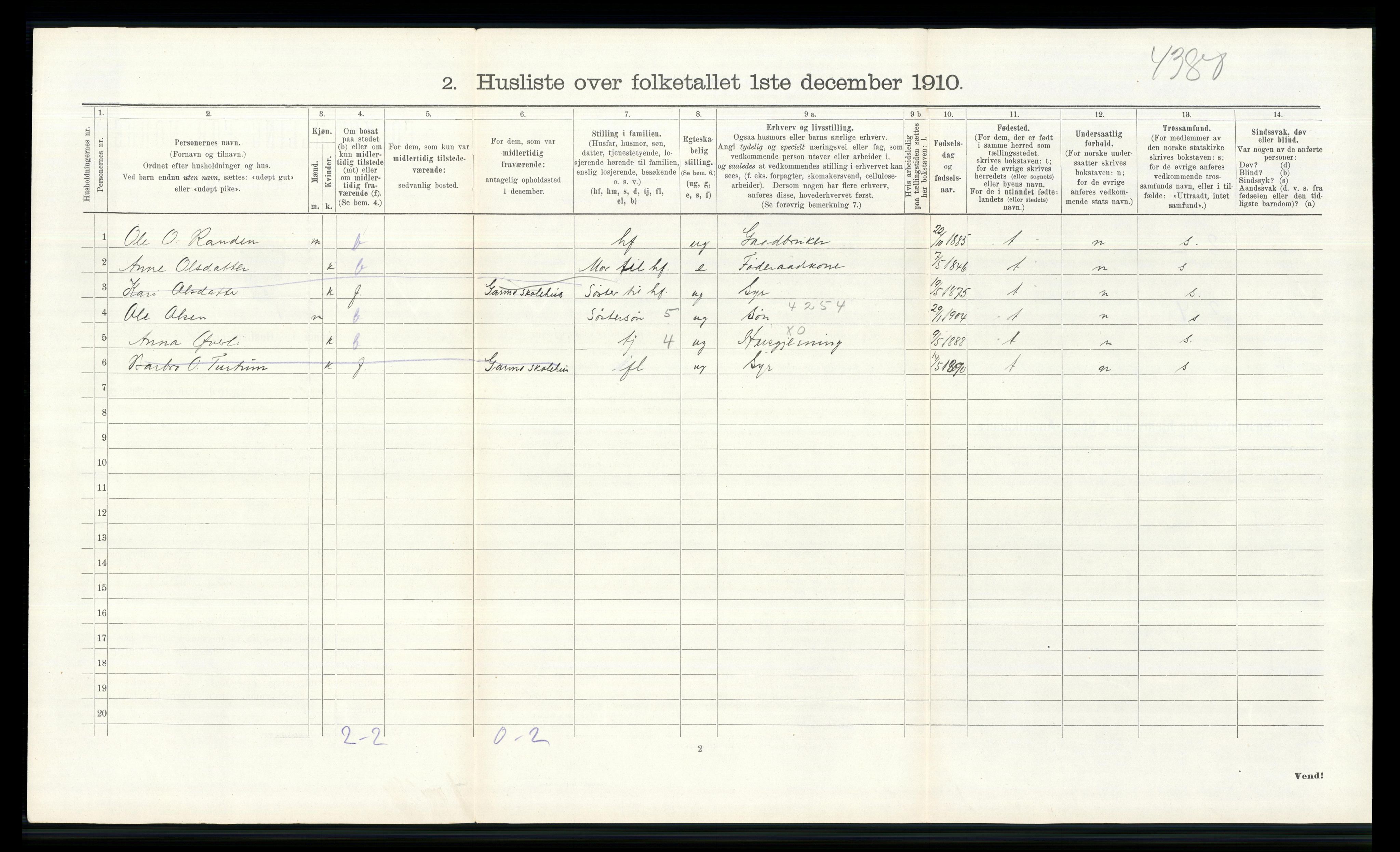 RA, Folketelling 1910 for 0514 Lom herred, 1910, s. 320