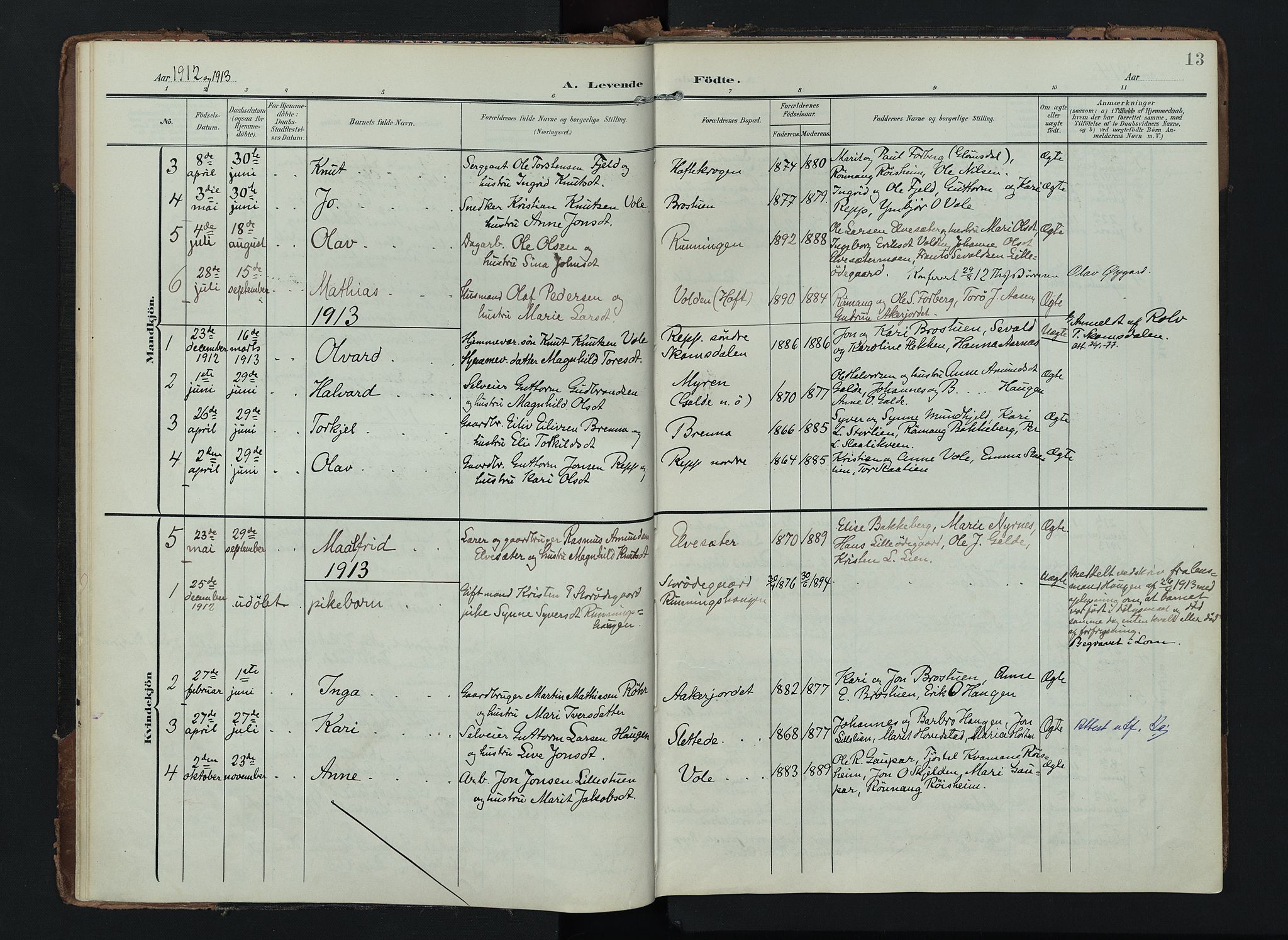 Lom prestekontor, AV/SAH-PREST-070/K/L0012: Ministerialbok nr. 12, 1904-1928, s. 13