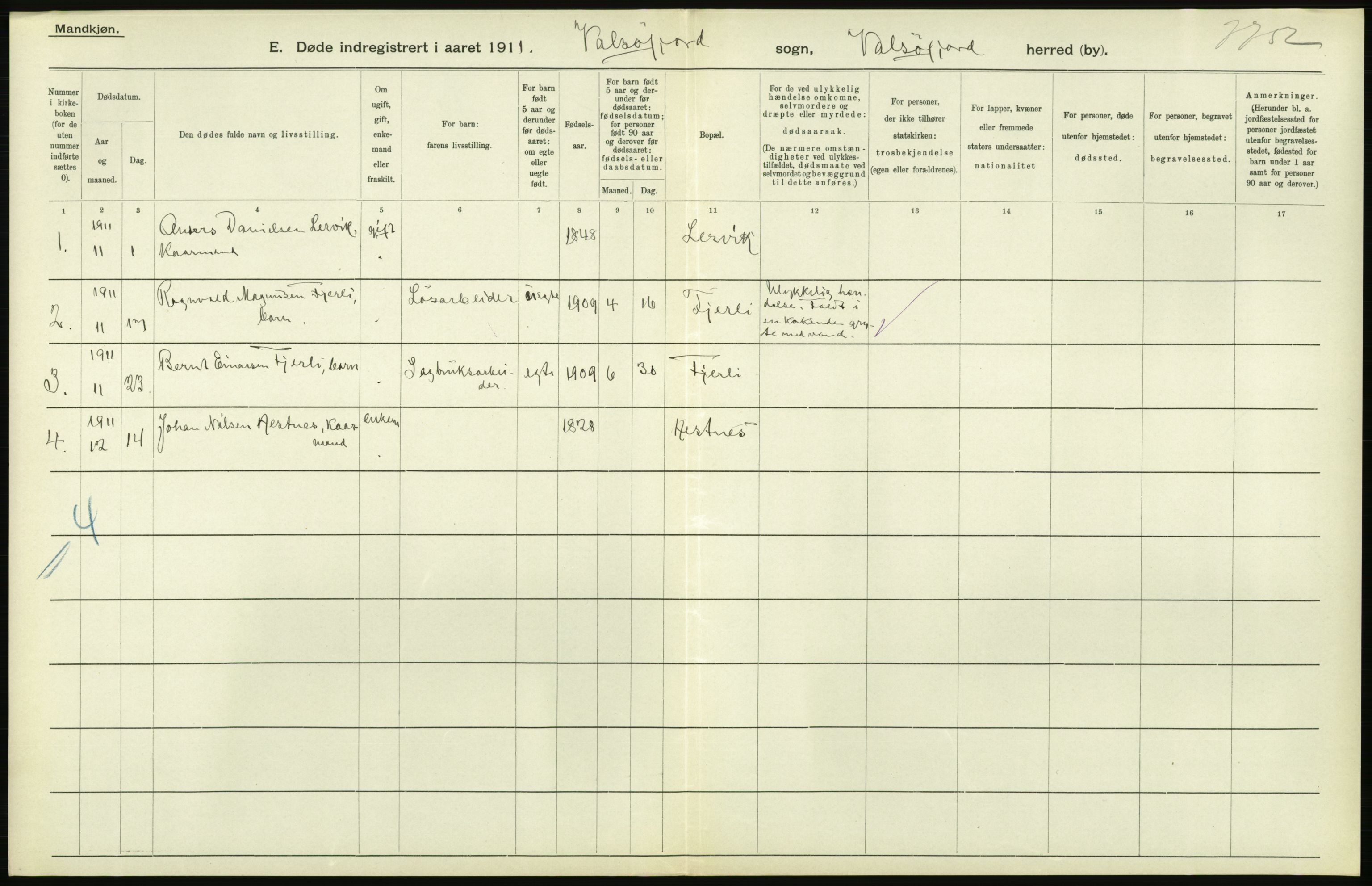 Statistisk sentralbyrå, Sosiodemografiske emner, Befolkning, AV/RA-S-2228/D/Df/Dfb/Dfba/L0038: Romsdals amt:  Døde. Bygder og byer., 1911, s. 72