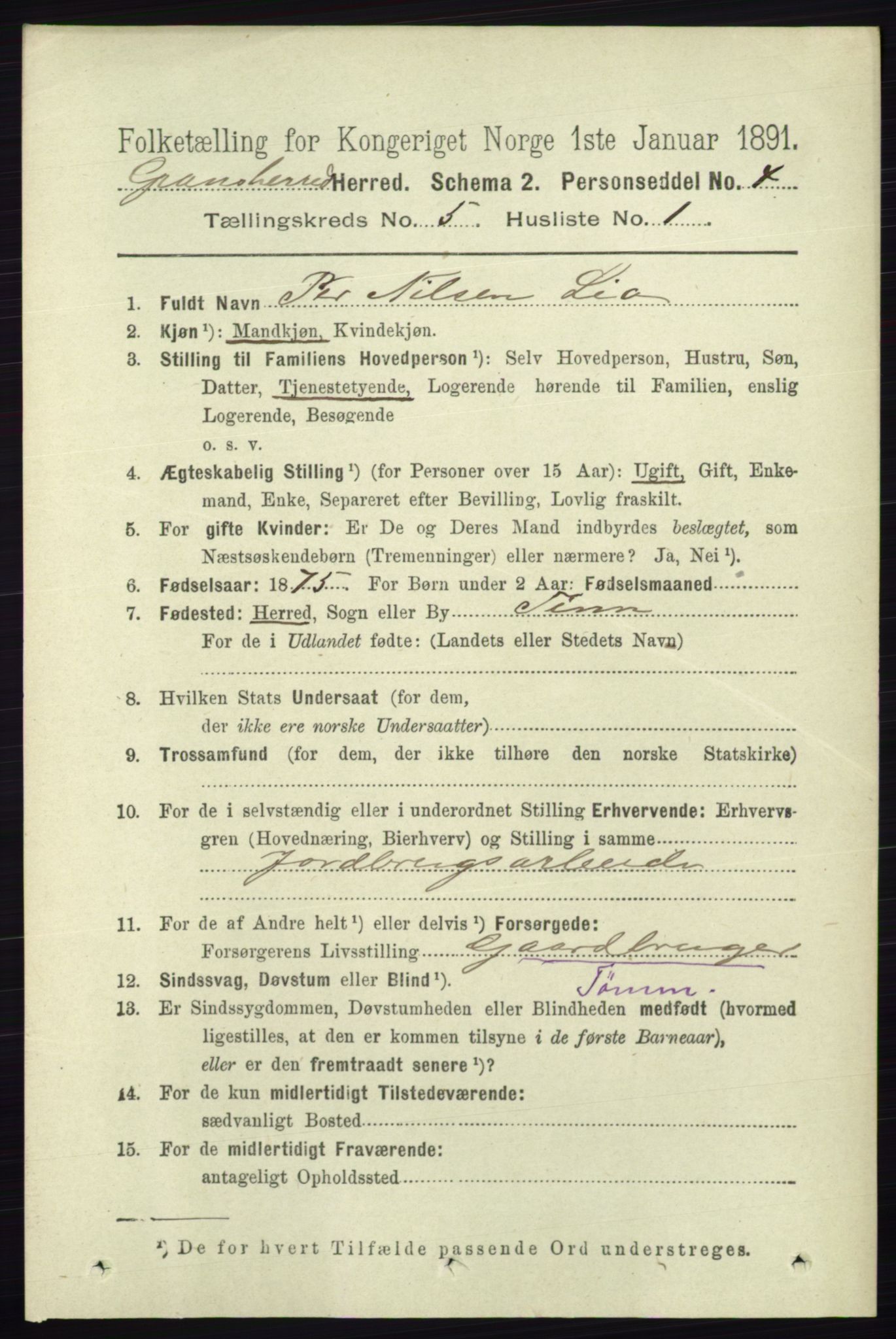 RA, Folketelling 1891 for 0824 Gransherad herred, 1891, s. 854