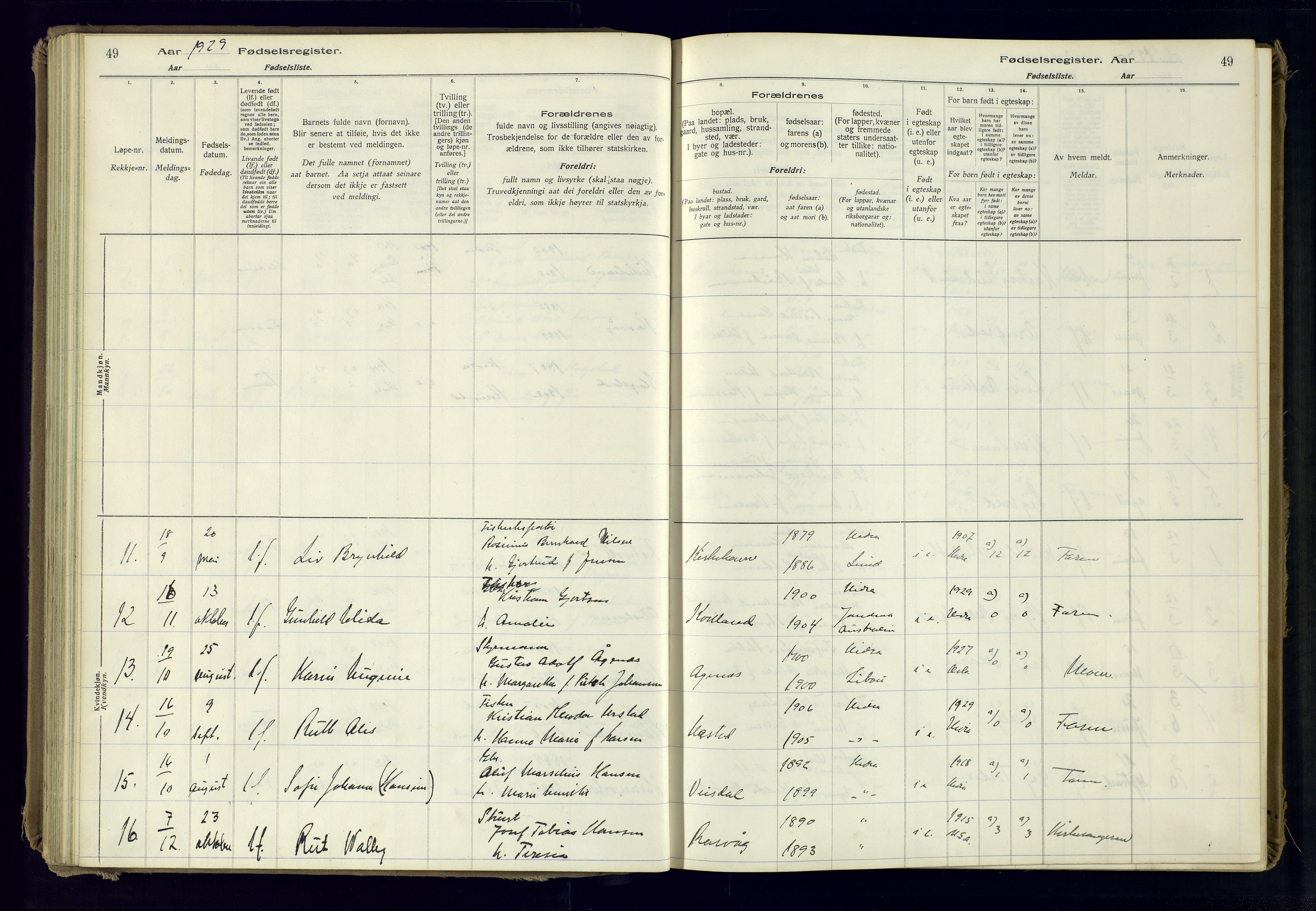 Flekkefjord sokneprestkontor, AV/SAK-1111-0012/J/Ja/L0007: Fødselsregister nr. 7, 1916-1982, s. 49