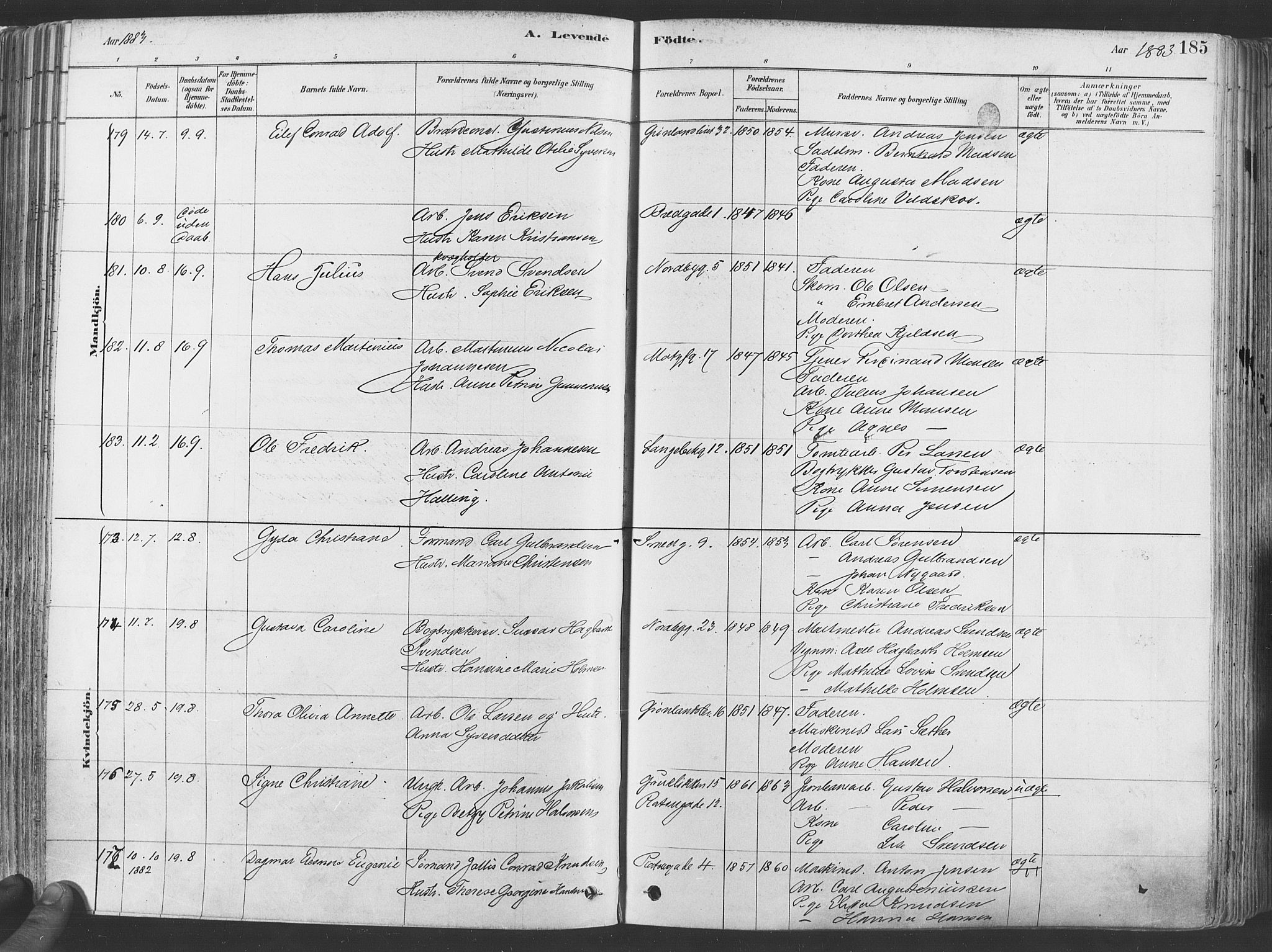 Grønland prestekontor Kirkebøker, SAO/A-10848/F/Fa/L0007: Ministerialbok nr. 7, 1878-1888, s. 185