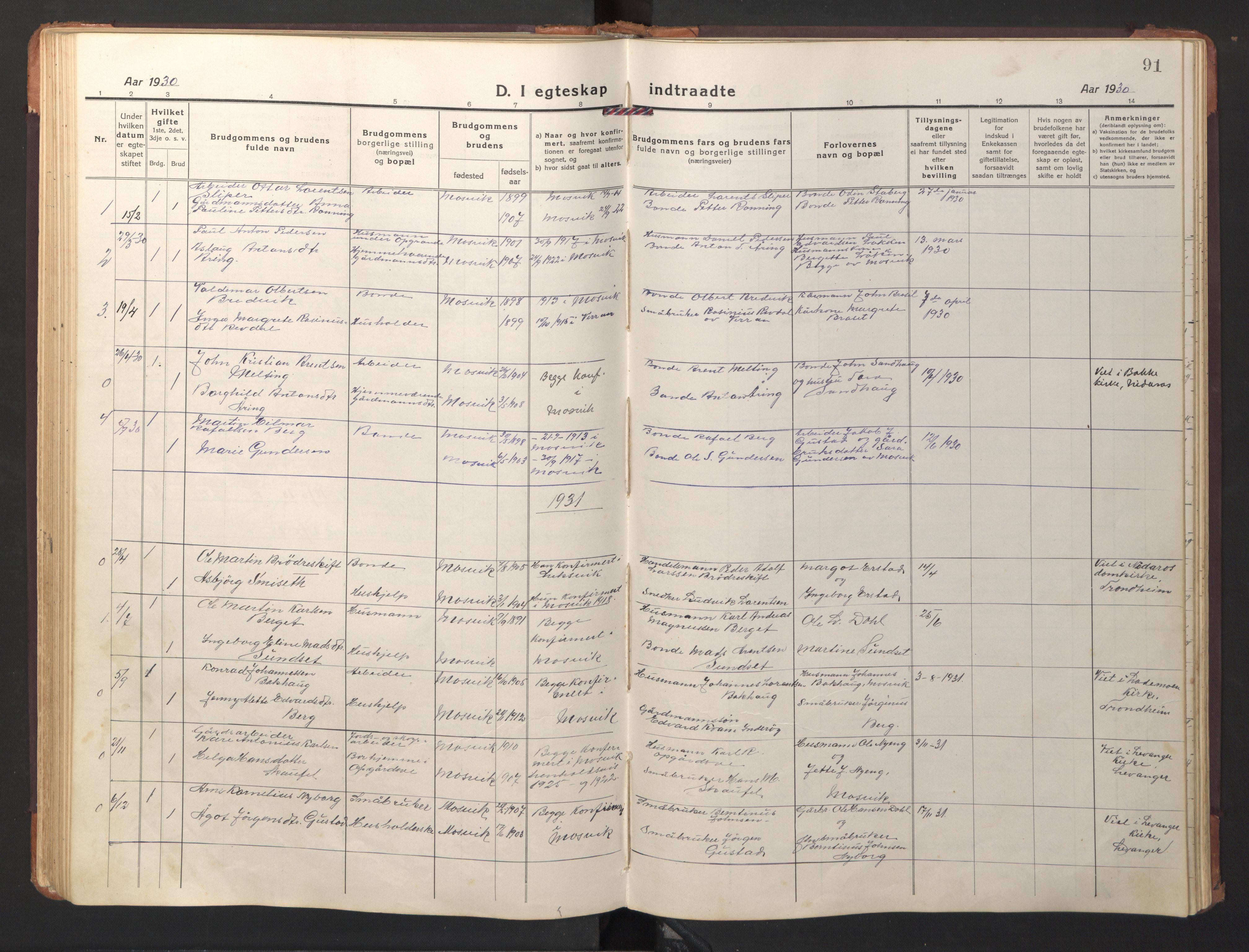 Ministerialprotokoller, klokkerbøker og fødselsregistre - Nord-Trøndelag, AV/SAT-A-1458/733/L0328: Klokkerbok nr. 733C03, 1919-1966, s. 91