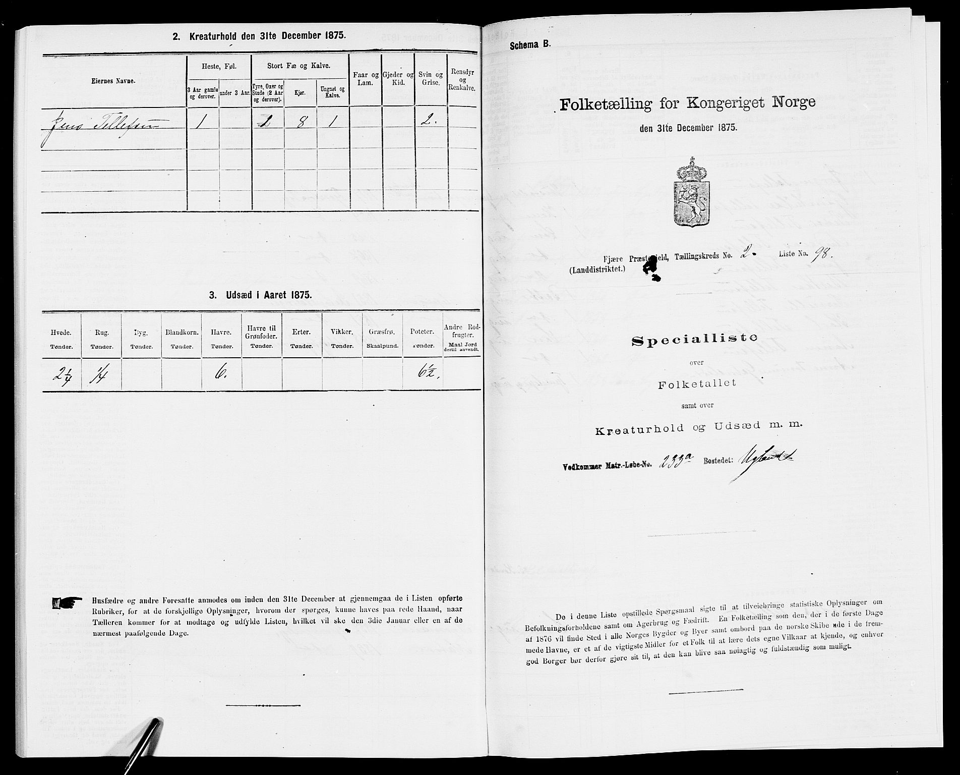 SAK, Folketelling 1875 for 0923L Fjære prestegjeld, Fjære sokn, 1875, s. 719