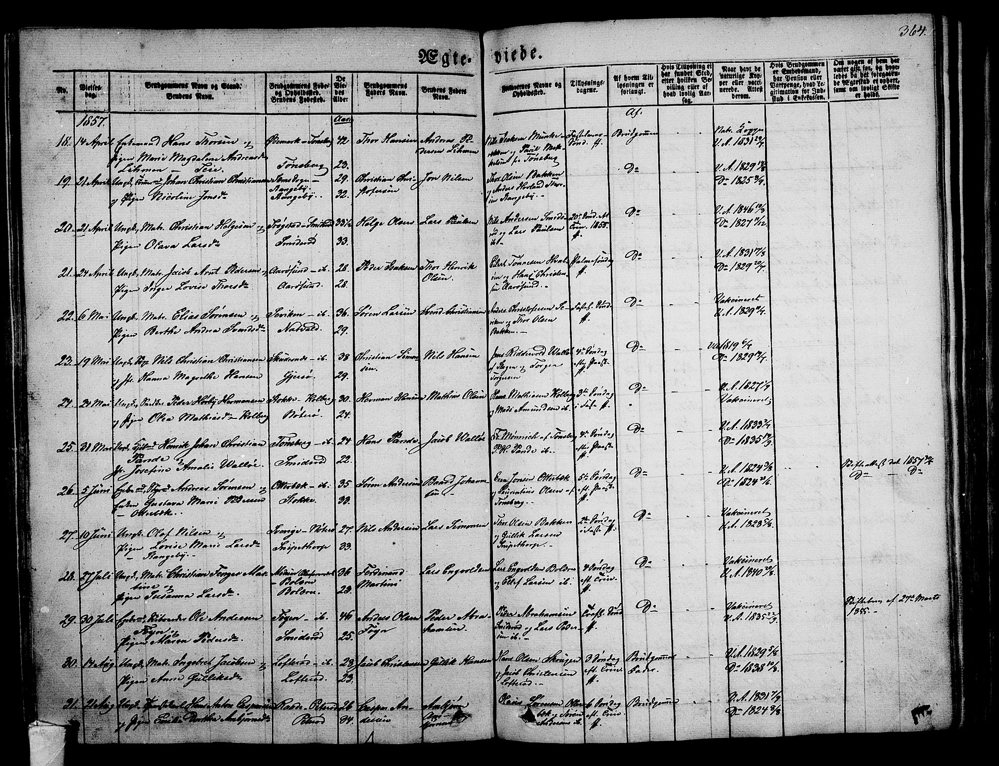 Nøtterøy kirkebøker, AV/SAKO-A-354/G/Ga/L0001: Klokkerbok nr. I 1, 1844-1859, s. 364