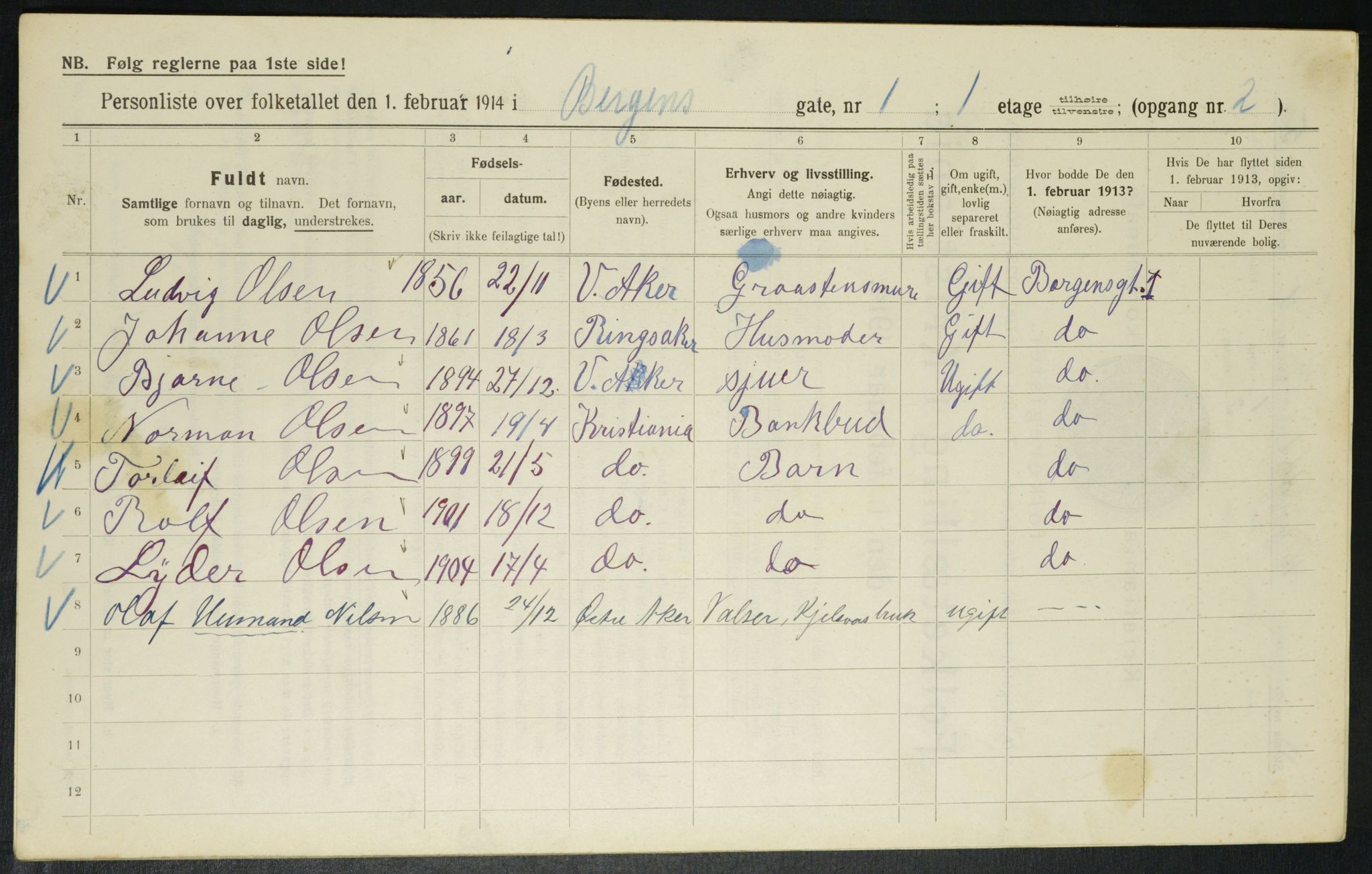 OBA, Kommunal folketelling 1.2.1914 for Kristiania, 1914, s. 3700