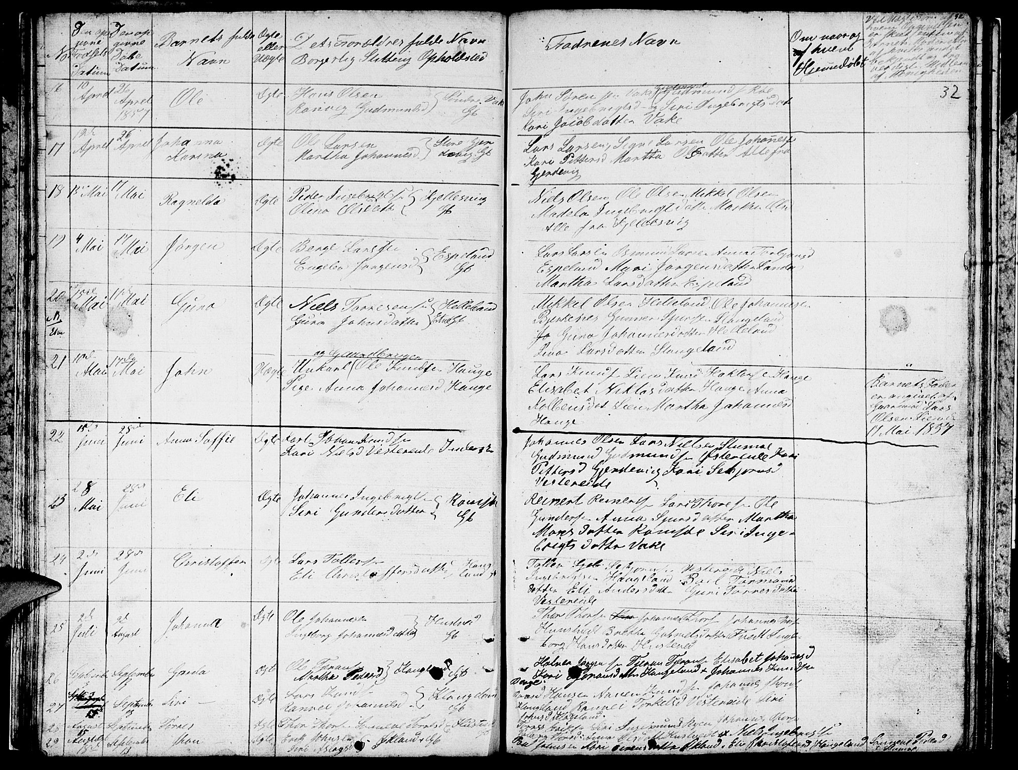 Ølen Sokneprestembete, AV/SAB-A-79201/H/Hab: Klokkerbok nr. A 1, 1851-1863, s. 32