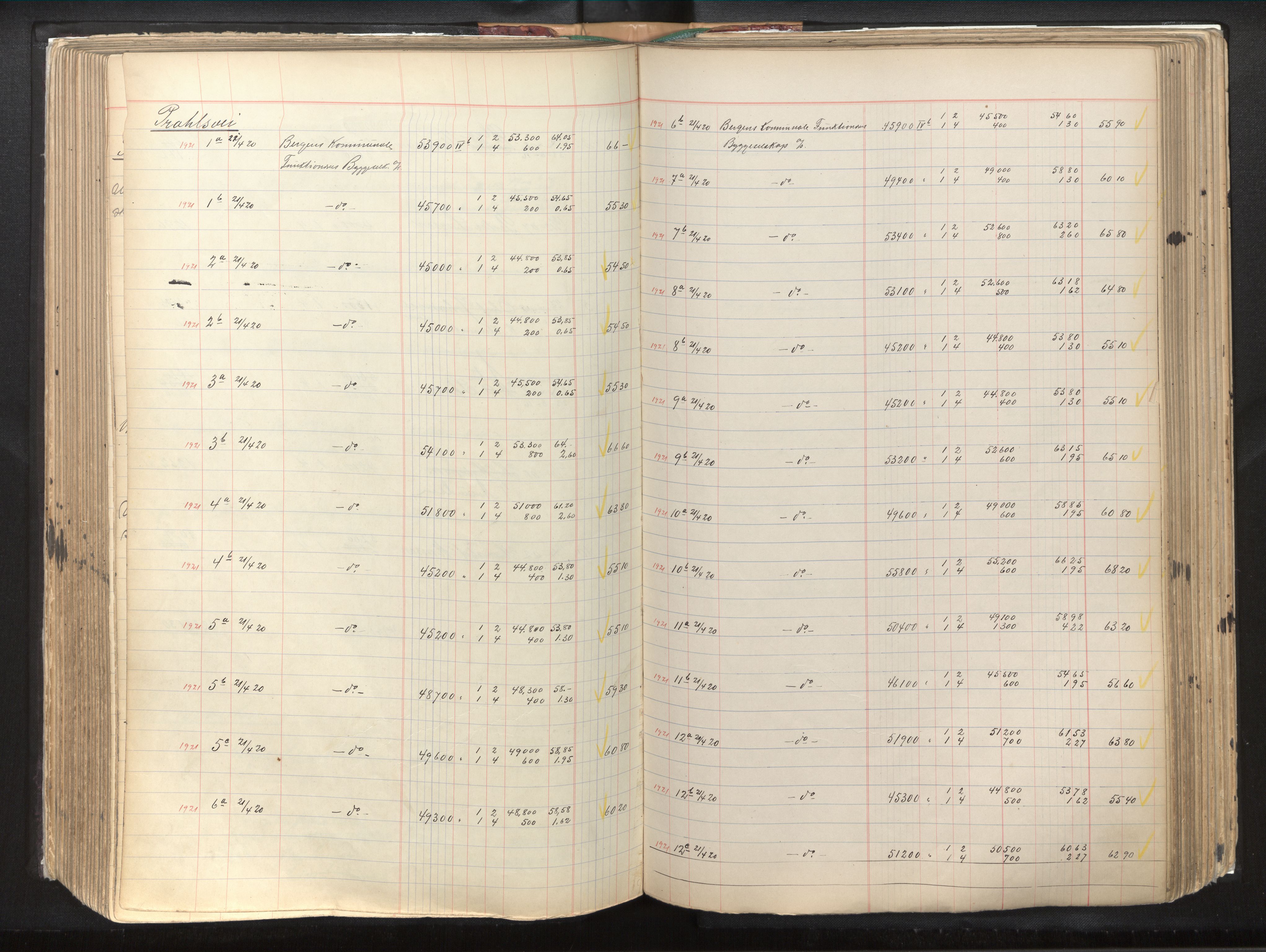 Byfogd og Byskriver i Bergen, AV/SAB-A-3401/11/11Db/L0003: Register til branntakstprotokoll og branntakstkontingent, 1921