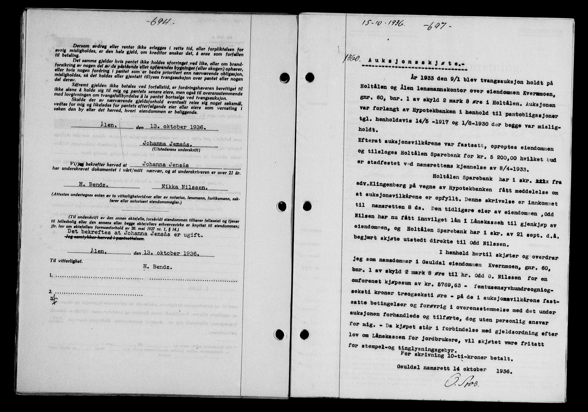 Gauldal sorenskriveri, SAT/A-0014/1/2/2C/L0046: Pantebok nr. 49-50, 1936-1937, Dagboknr: 1360/1936