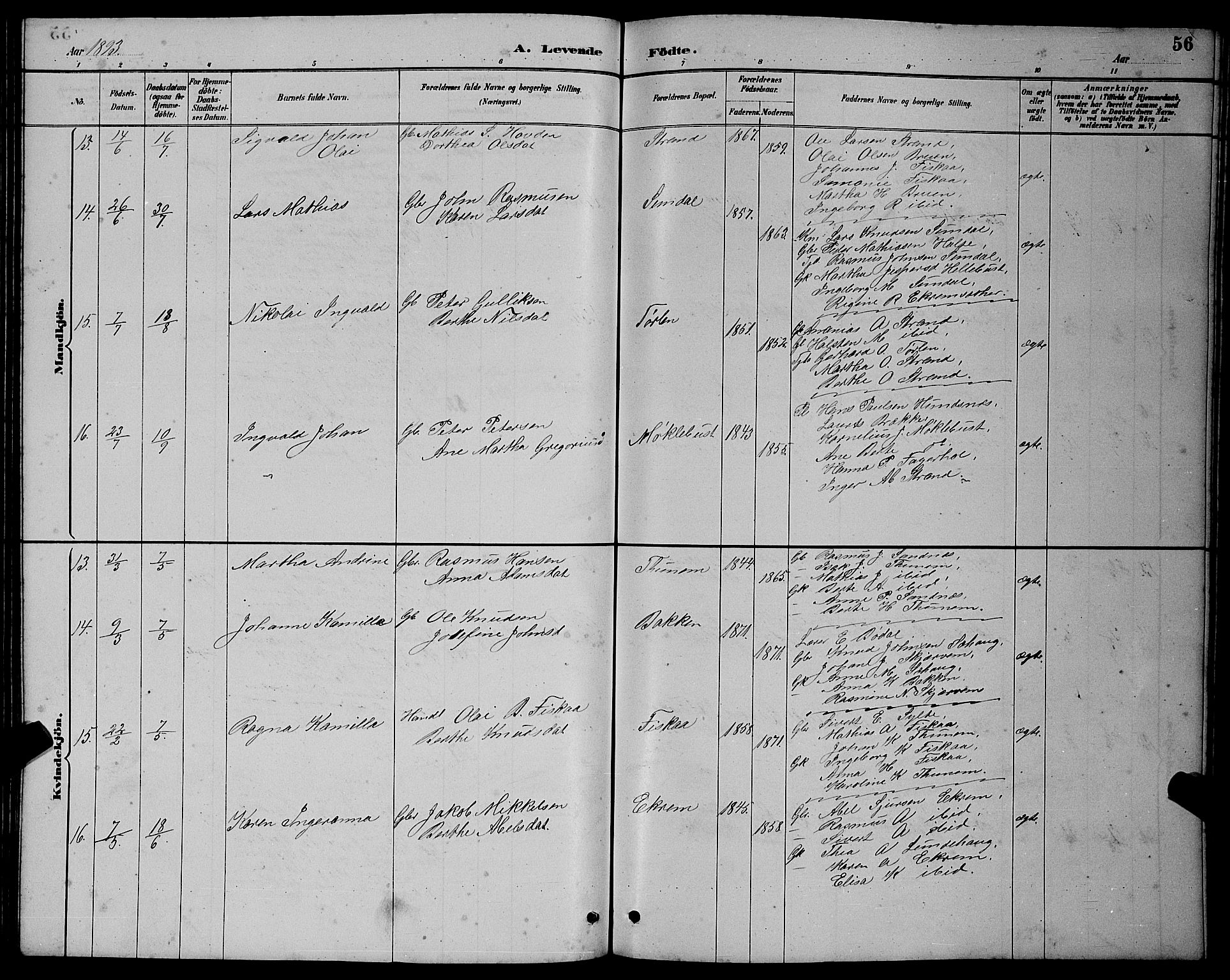 Ministerialprotokoller, klokkerbøker og fødselsregistre - Møre og Romsdal, AV/SAT-A-1454/501/L0017: Klokkerbok nr. 501C03, 1885-1901, s. 56