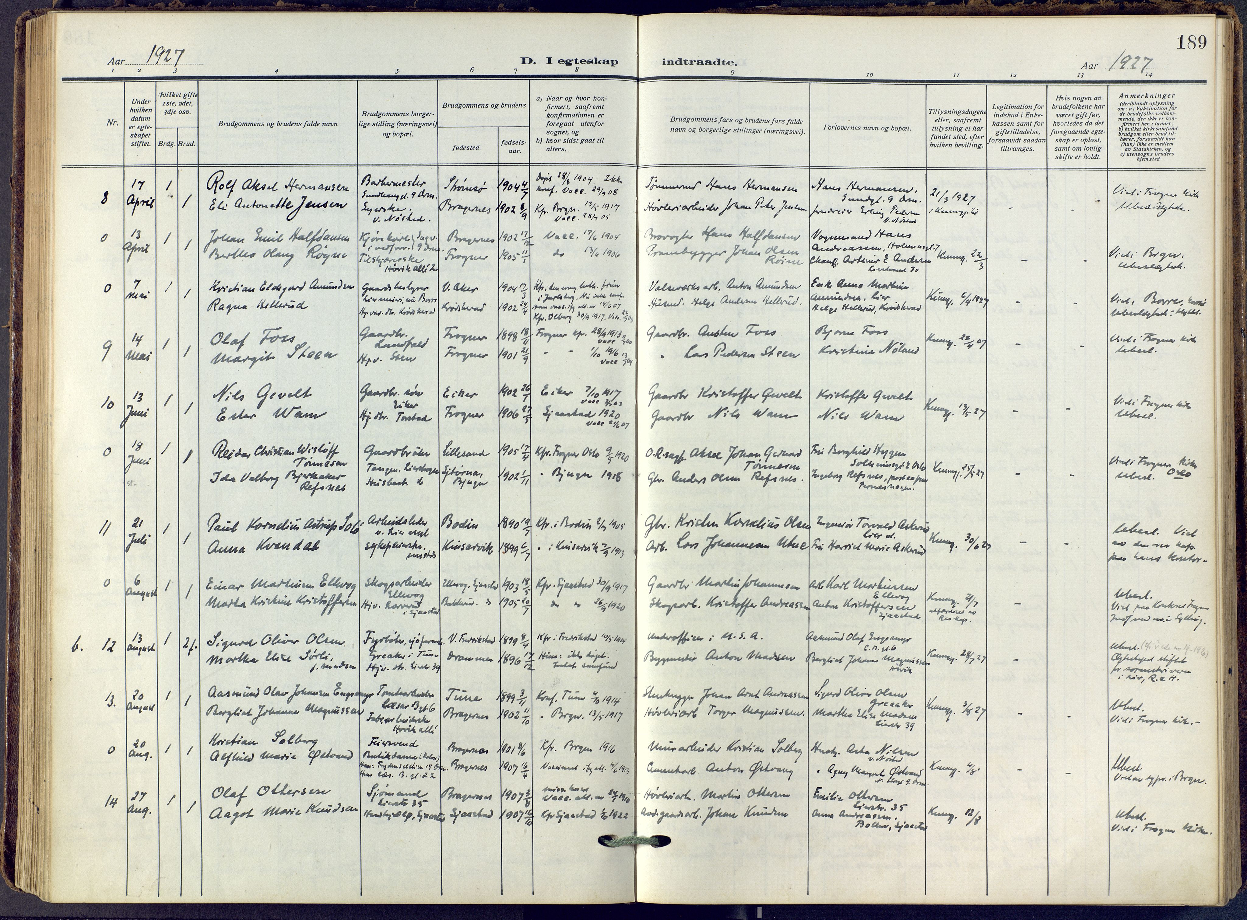 Lier kirkebøker, SAKO/A-230/F/Fa/L0019: Ministerialbok nr. I 19, 1918-1928, s. 189