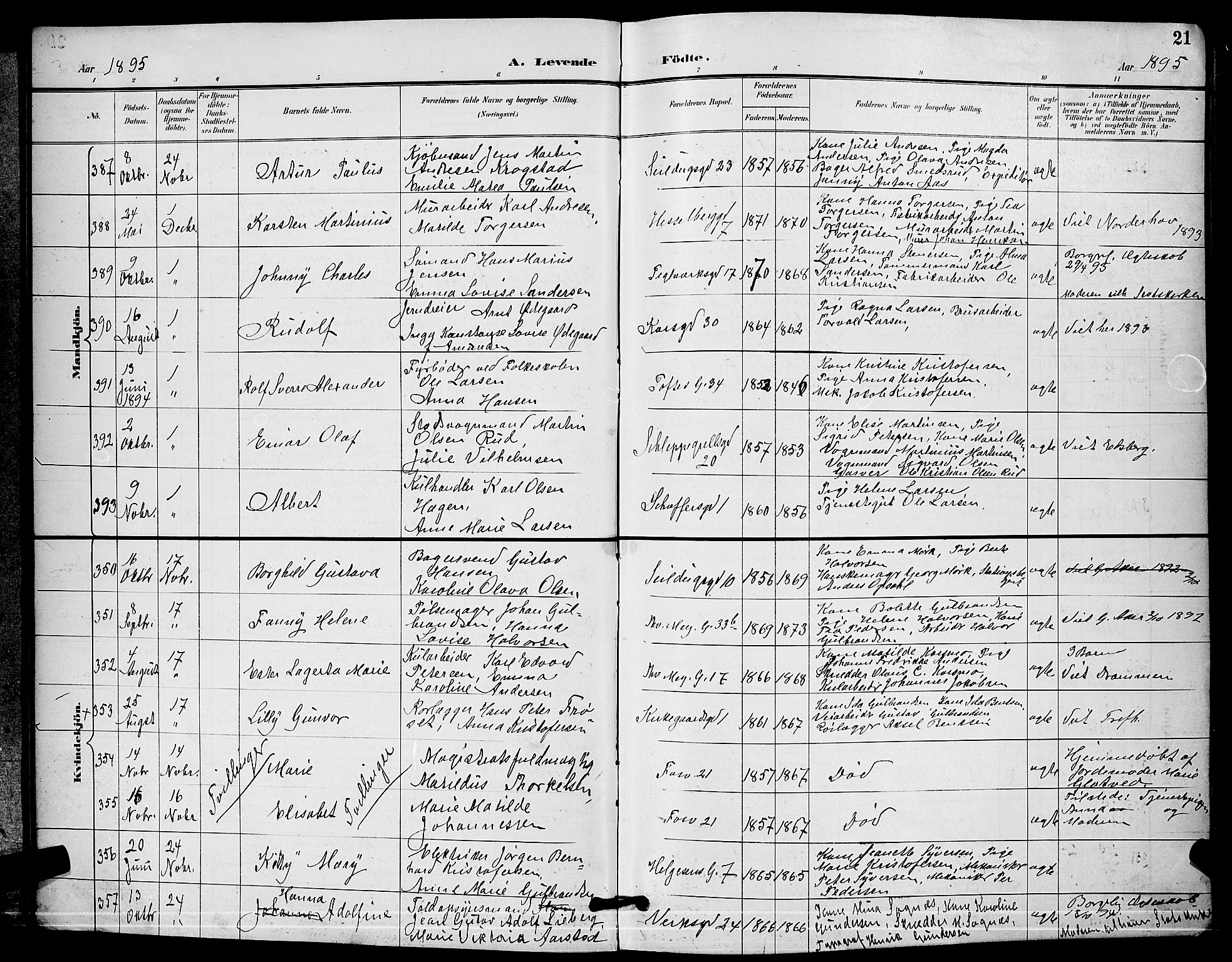 Paulus prestekontor Kirkebøker, AV/SAO-A-10871/G/Ga/L0004: Klokkerbok nr. 4, 1895-1898, s. 21
