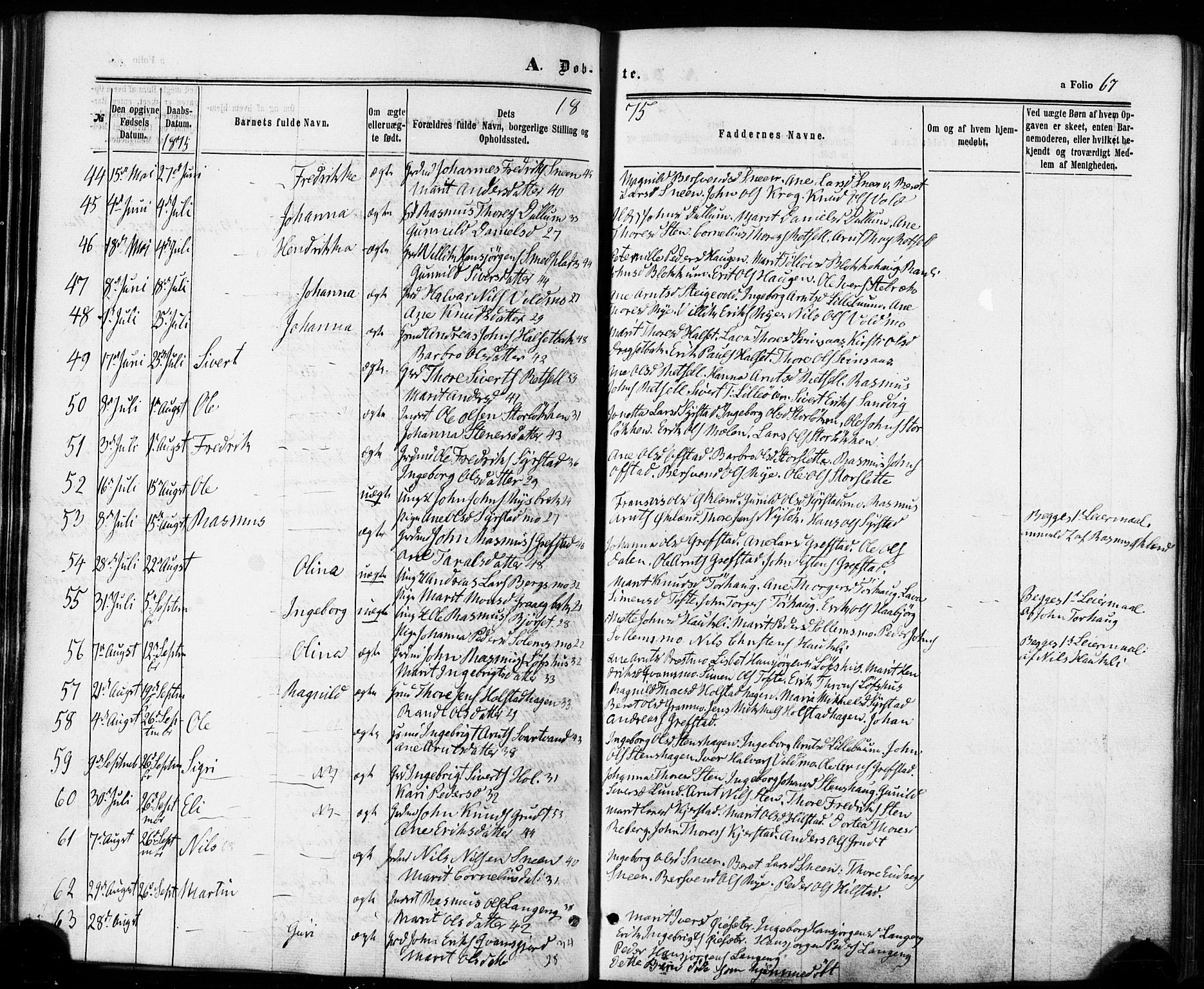 Ministerialprotokoller, klokkerbøker og fødselsregistre - Sør-Trøndelag, SAT/A-1456/672/L0856: Ministerialbok nr. 672A08, 1861-1881, s. 67