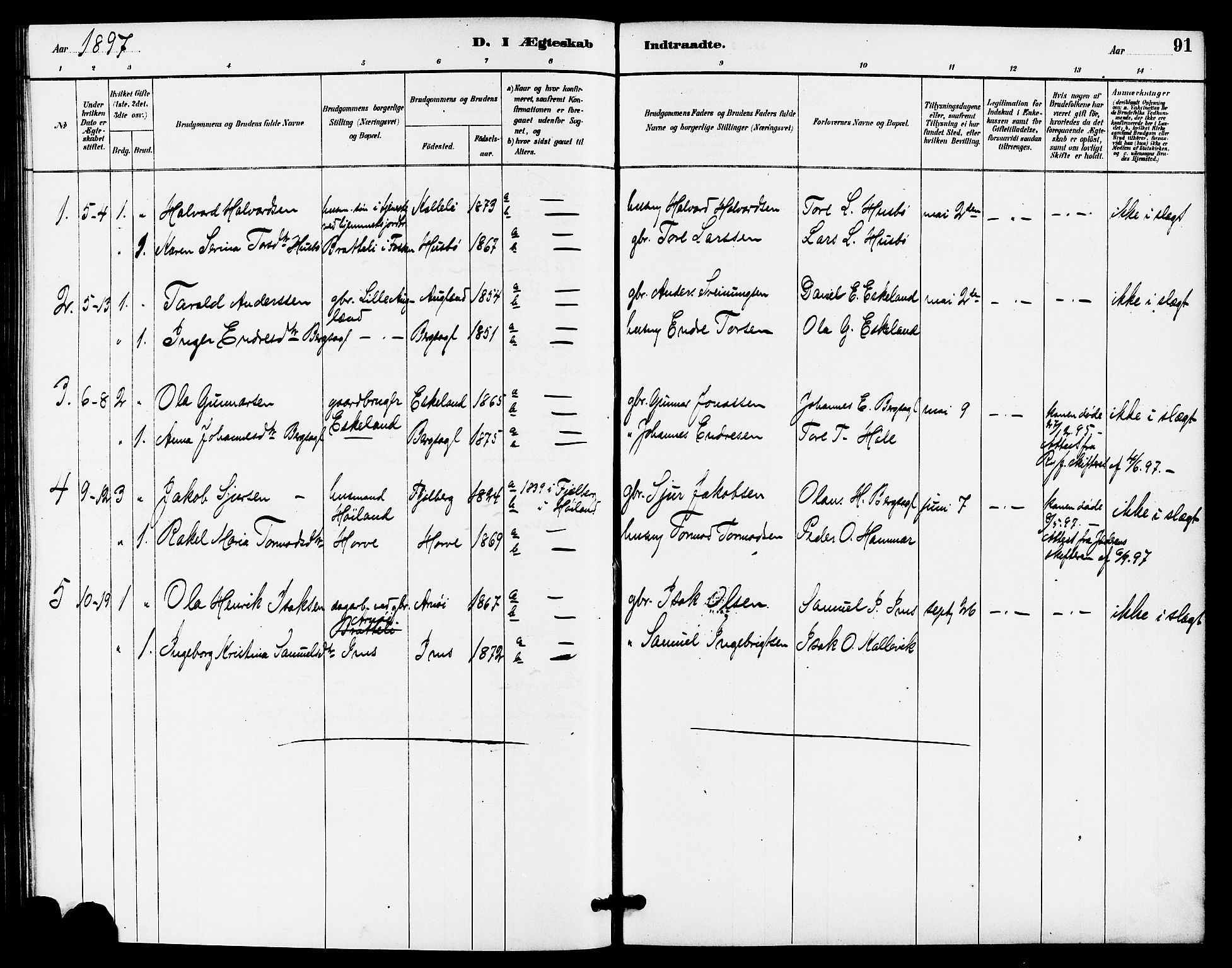 Høgsfjord sokneprestkontor, AV/SAST-A-101624/H/Ha/Haa/L0005: Ministerialbok nr. A 5, 1885-1897, s. 91