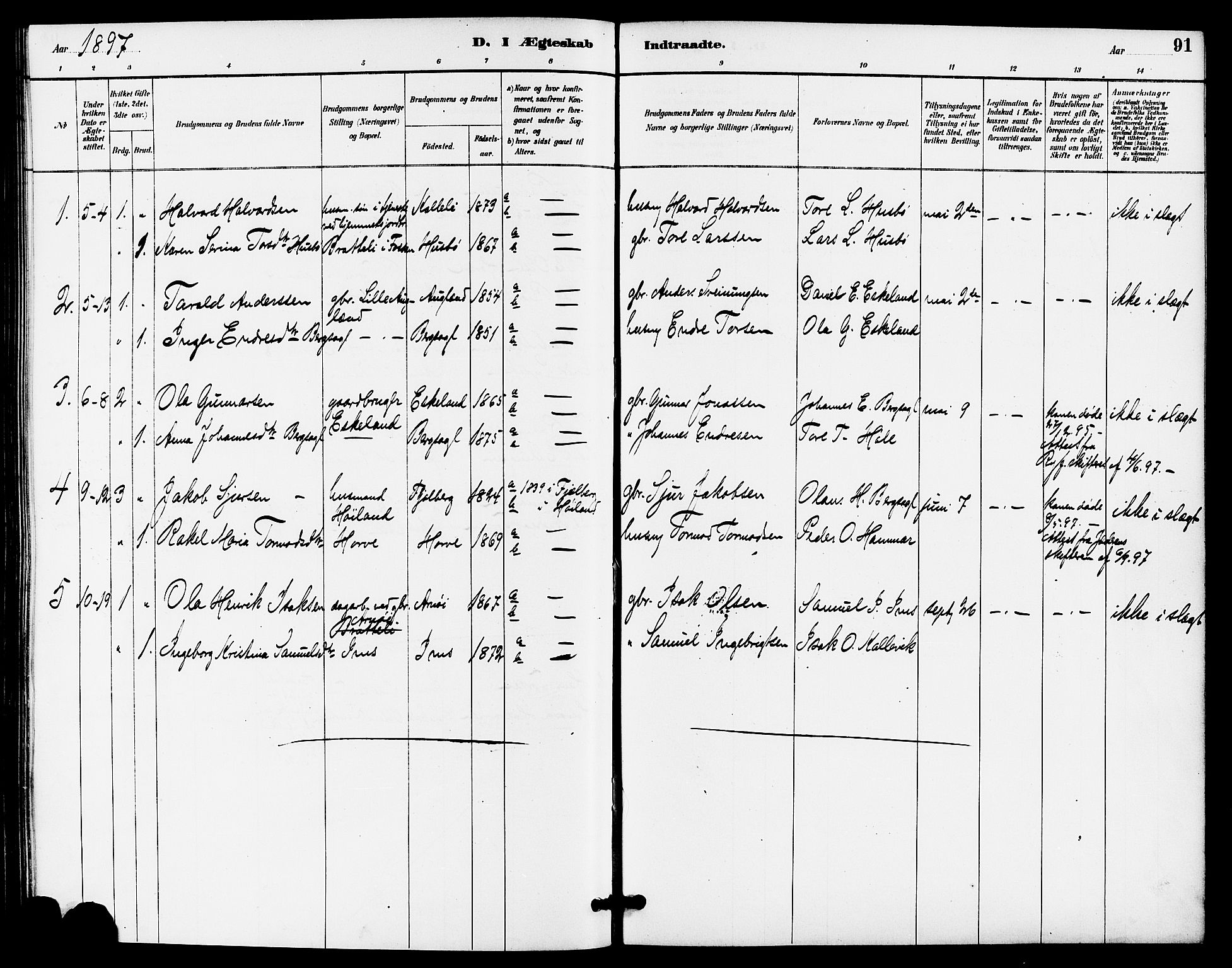 Høgsfjord sokneprestkontor, SAST/A-101624/H/Ha/Haa/L0005: Ministerialbok nr. A 5, 1885-1897, s. 91