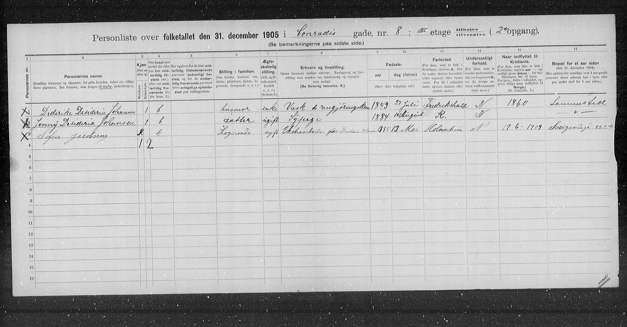 OBA, Kommunal folketelling 31.12.1905 for Kristiania kjøpstad, 1905, s. 7066
