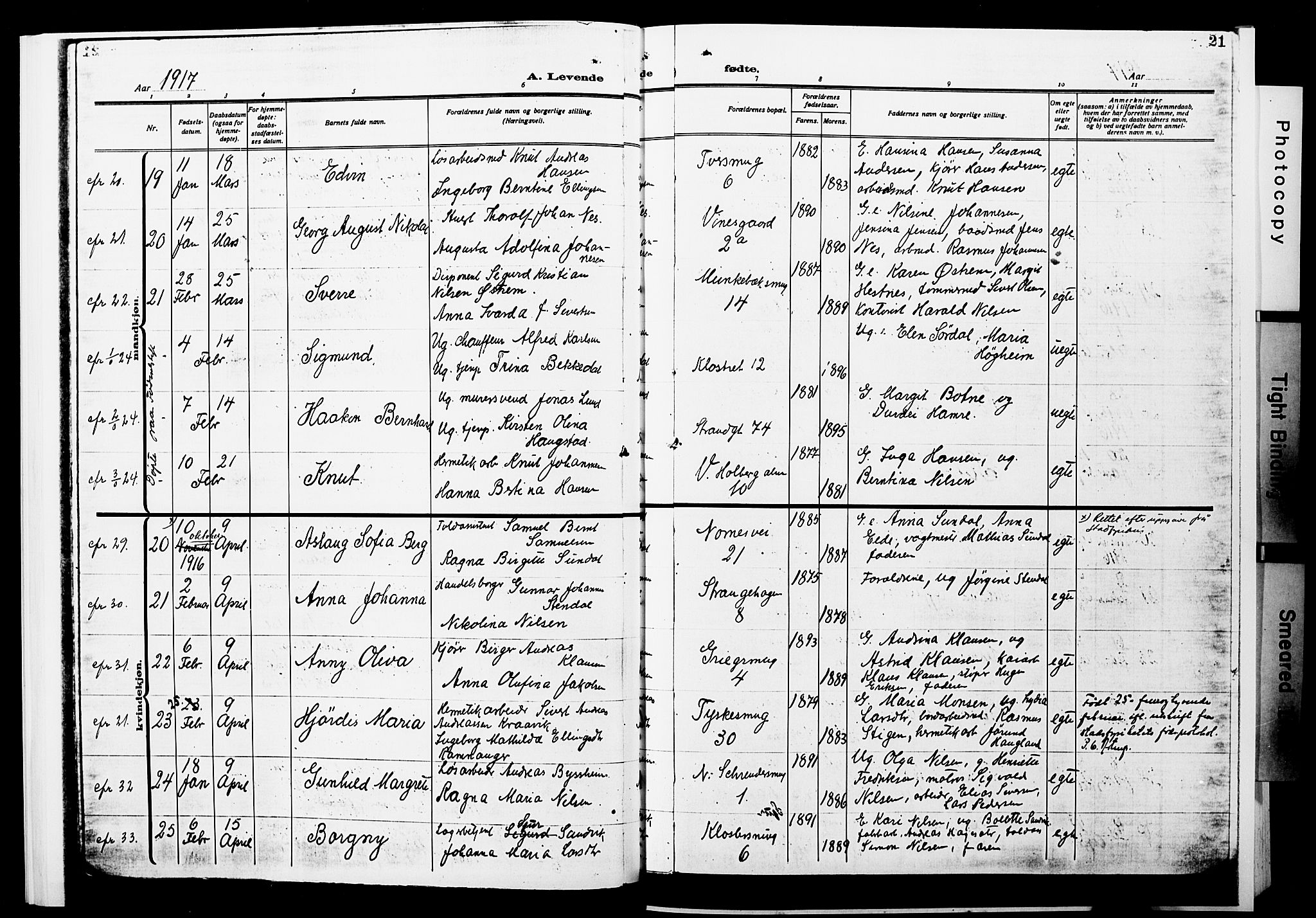 Nykirken Sokneprestembete, AV/SAB-A-77101/H/Hab: Klokkerbok nr. B 7, 1916-1921, s. 21