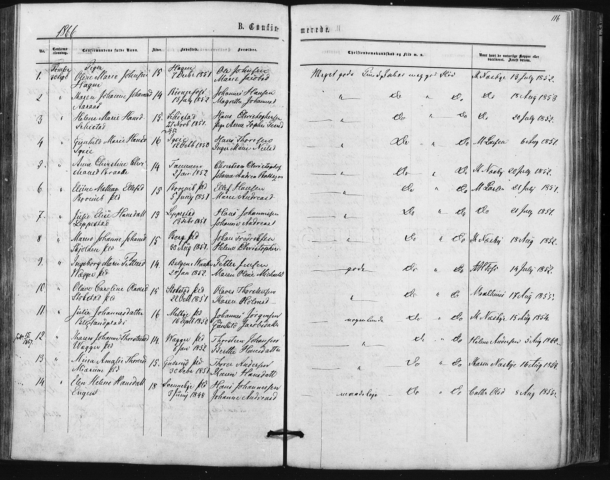Hobøl prestekontor Kirkebøker, AV/SAO-A-2002/F/Fa/L0004: Ministerialbok nr. I 4, 1865-1877, s. 116