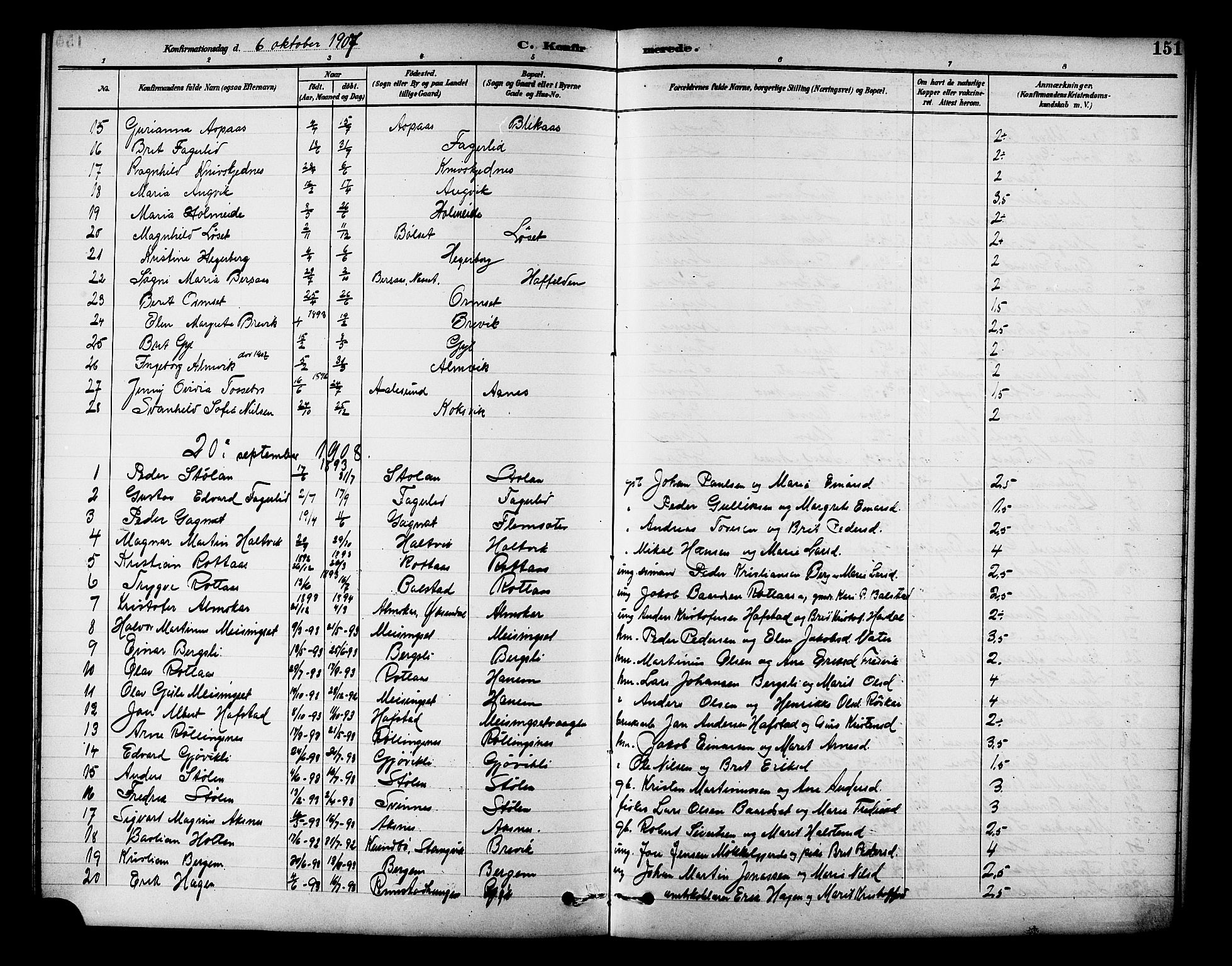 Ministerialprotokoller, klokkerbøker og fødselsregistre - Møre og Romsdal, AV/SAT-A-1454/586/L0992: Klokkerbok nr. 586C03, 1892-1909, s. 151