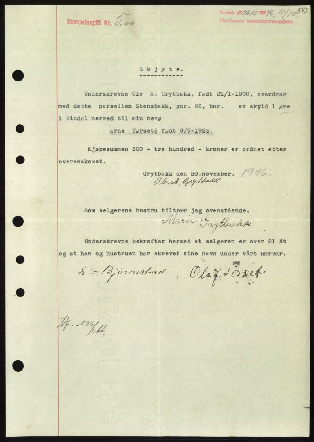 Nordmøre sorenskriveri, AV/SAT-A-4132/1/2/2Ca: Pantebok nr. A103, 1946-1947, Dagboknr: 2610/1946