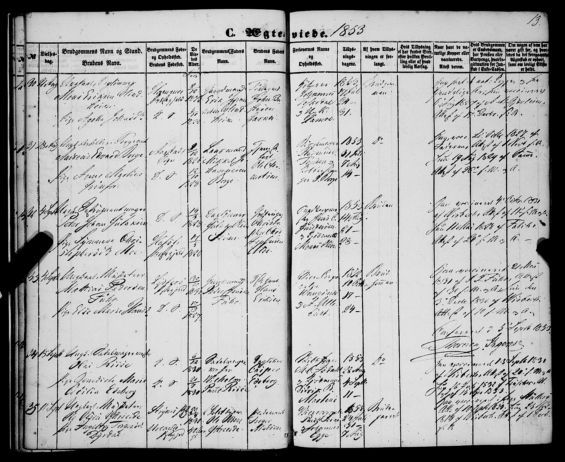 Korskirken sokneprestembete, SAB/A-76101/H/Haa/L0035: Ministerialbok nr. D 2, 1852-1867, s. 13