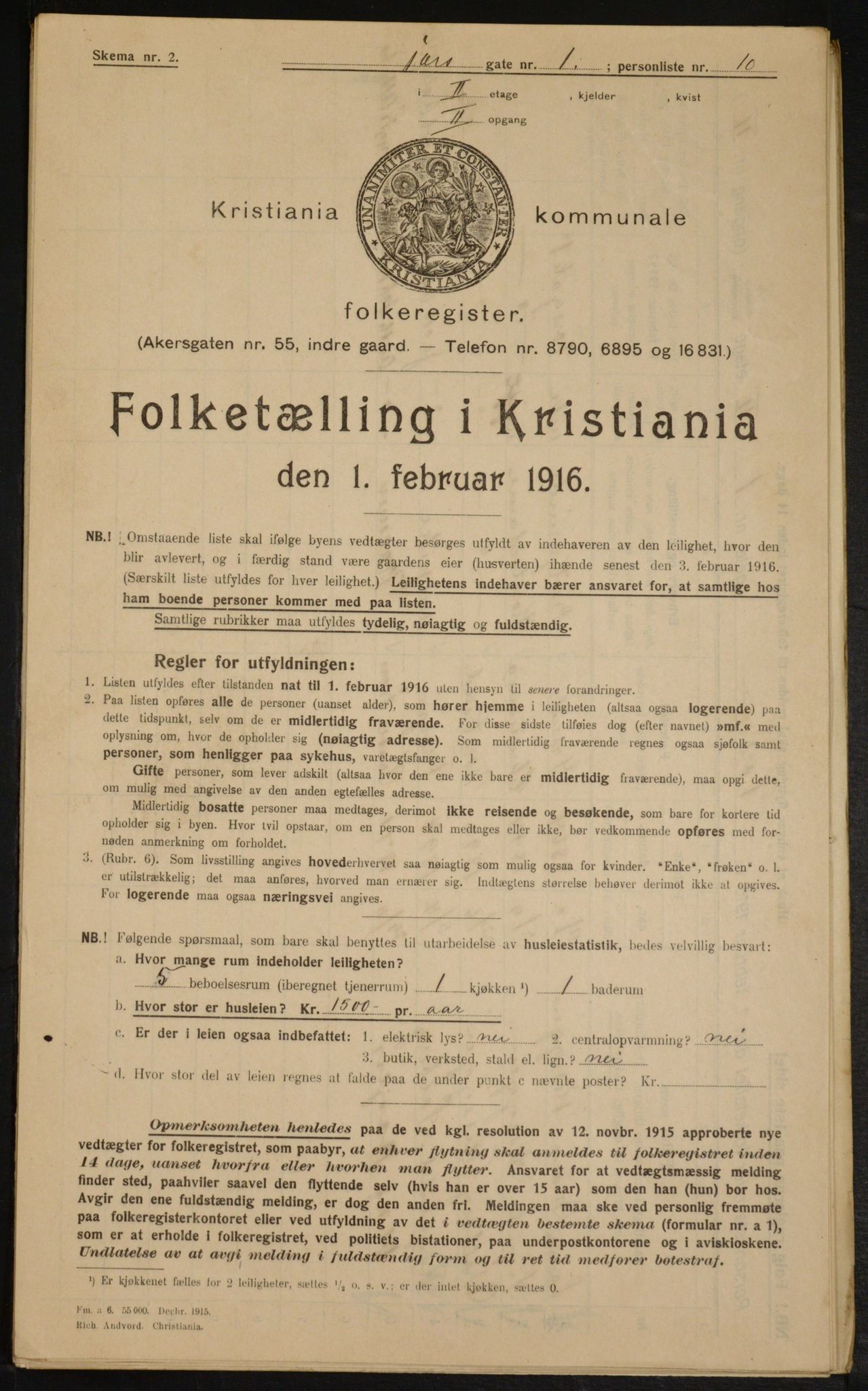 OBA, Kommunal folketelling 1.2.1916 for Kristiania, 1916, s. 117514