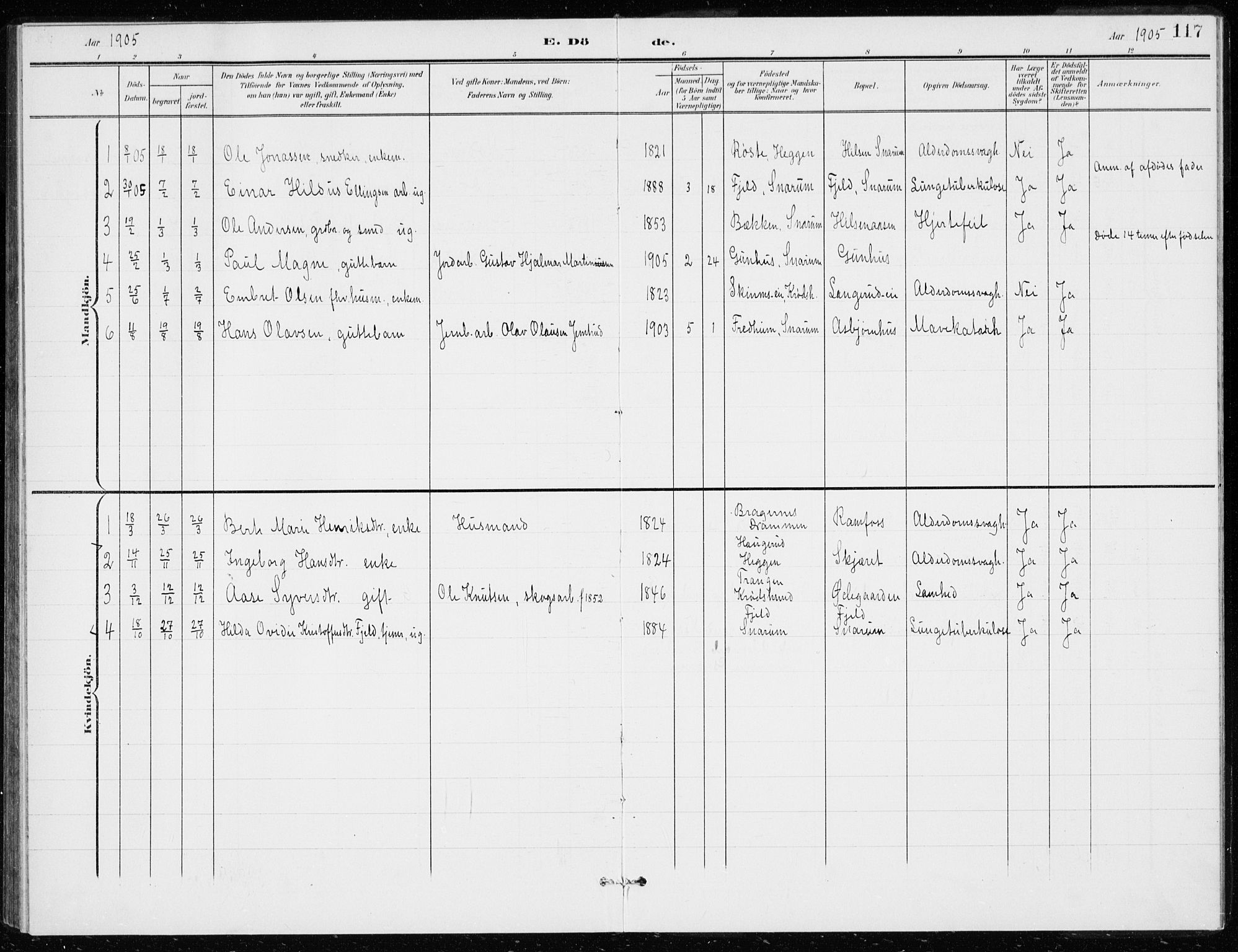 Modum kirkebøker, SAKO/A-234/G/Gd/L0001: Klokkerbok nr. IV 1, 1901-1921, s. 117