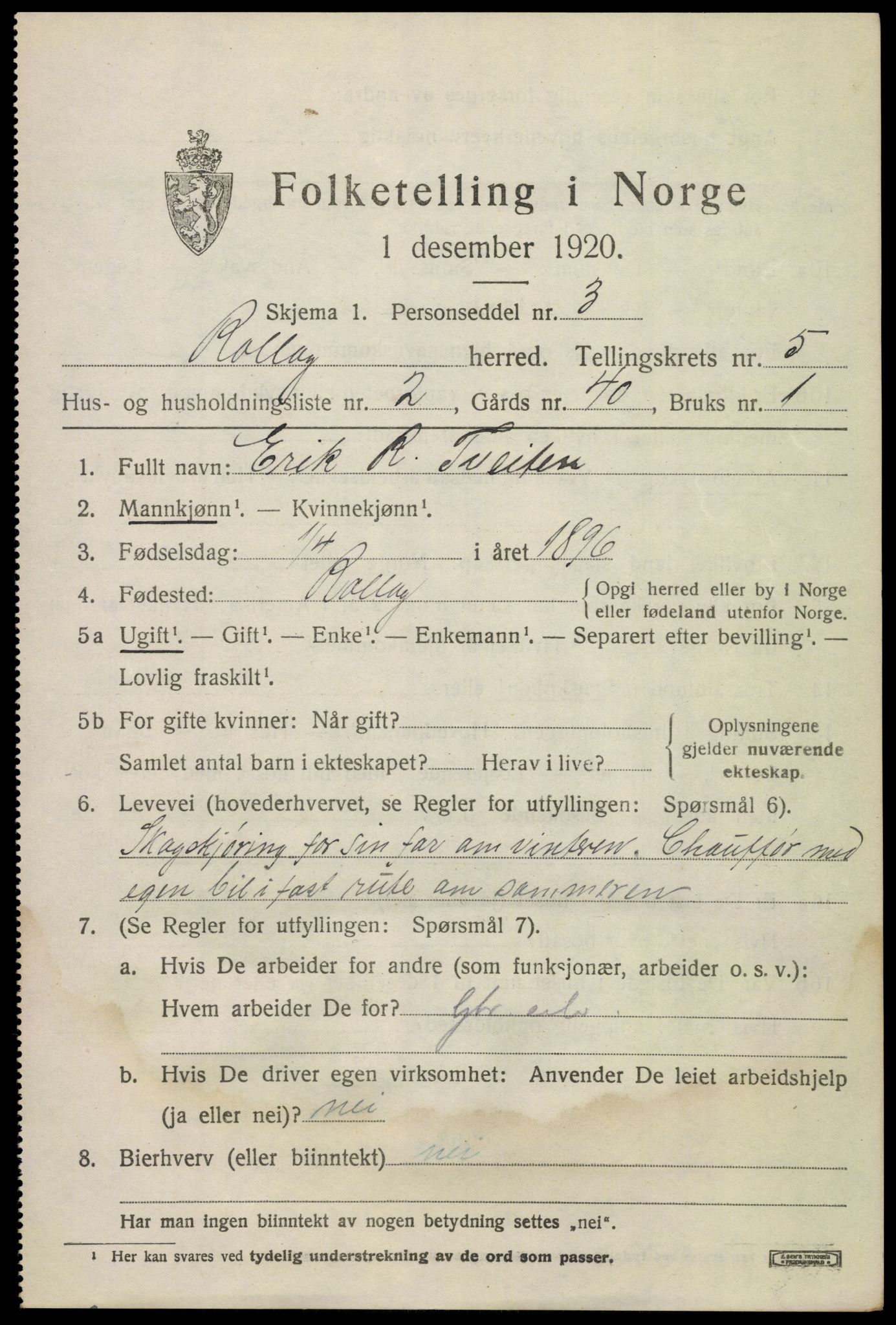 SAKO, Folketelling 1920 for 0632 Rollag herred, 1920, s. 2068