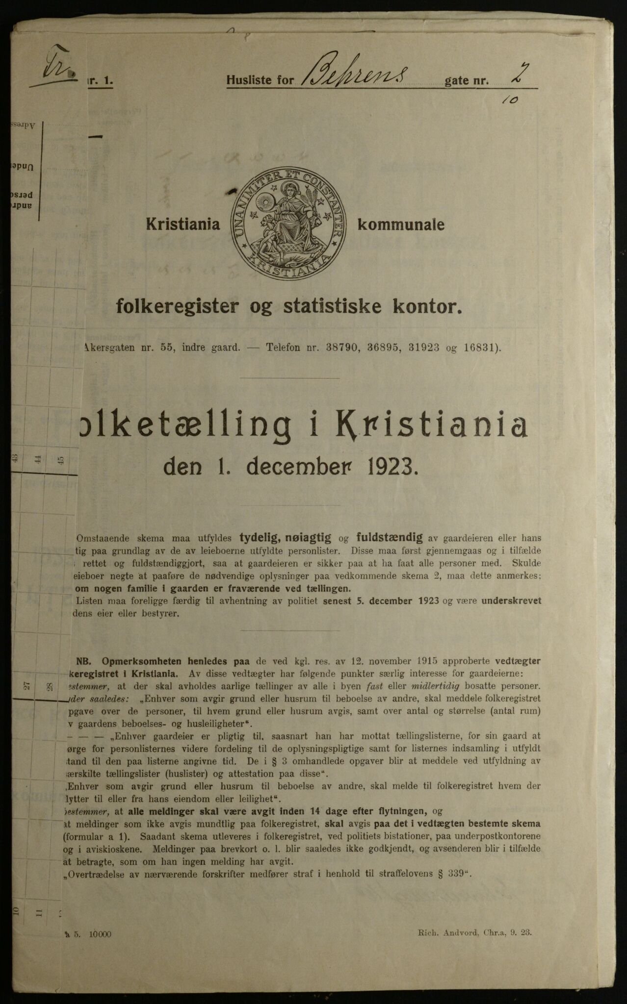 OBA, Kommunal folketelling 1.12.1923 for Kristiania, 1923, s. 3997