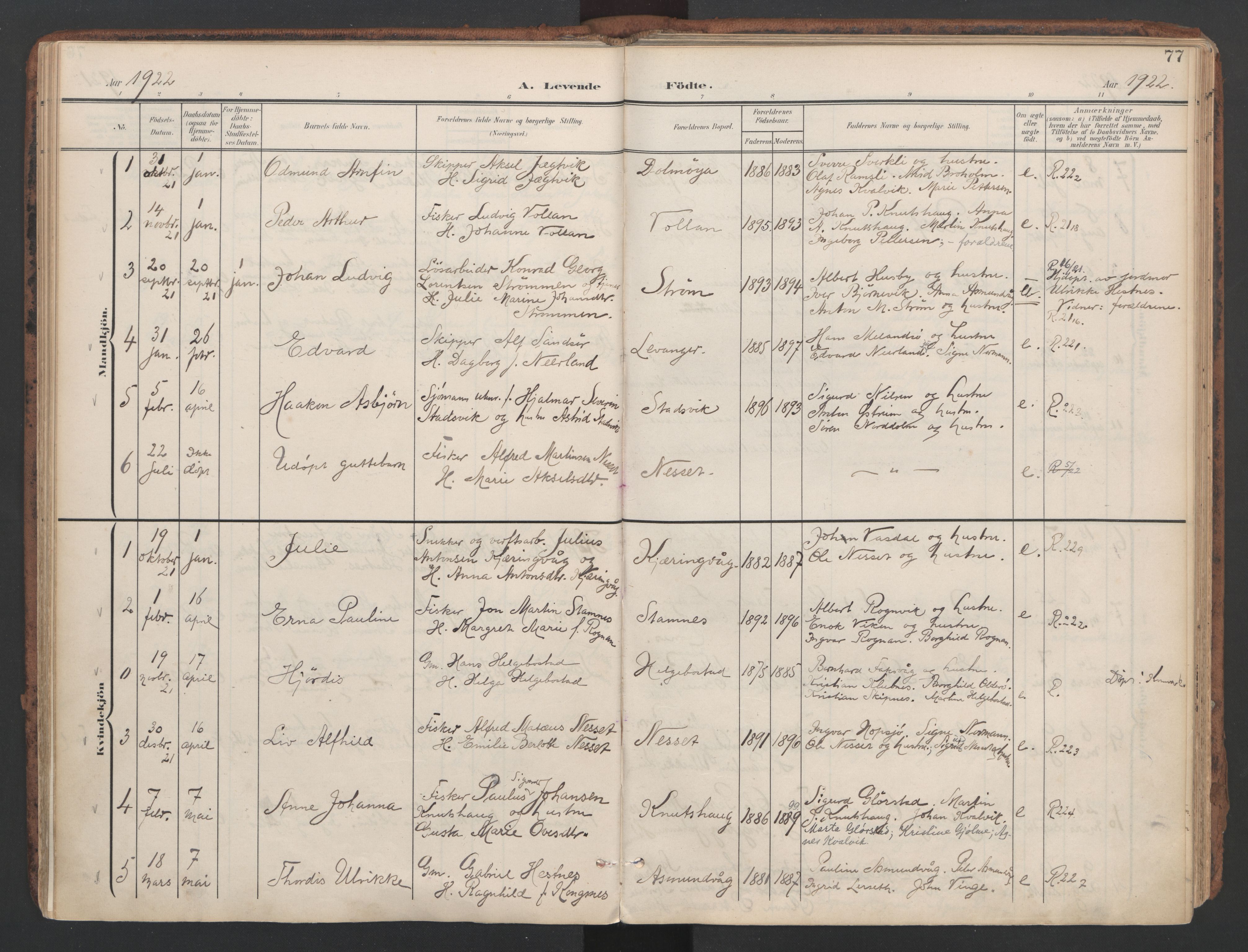 Ministerialprotokoller, klokkerbøker og fødselsregistre - Sør-Trøndelag, SAT/A-1456/634/L0537: Ministerialbok nr. 634A13, 1896-1922, s. 77