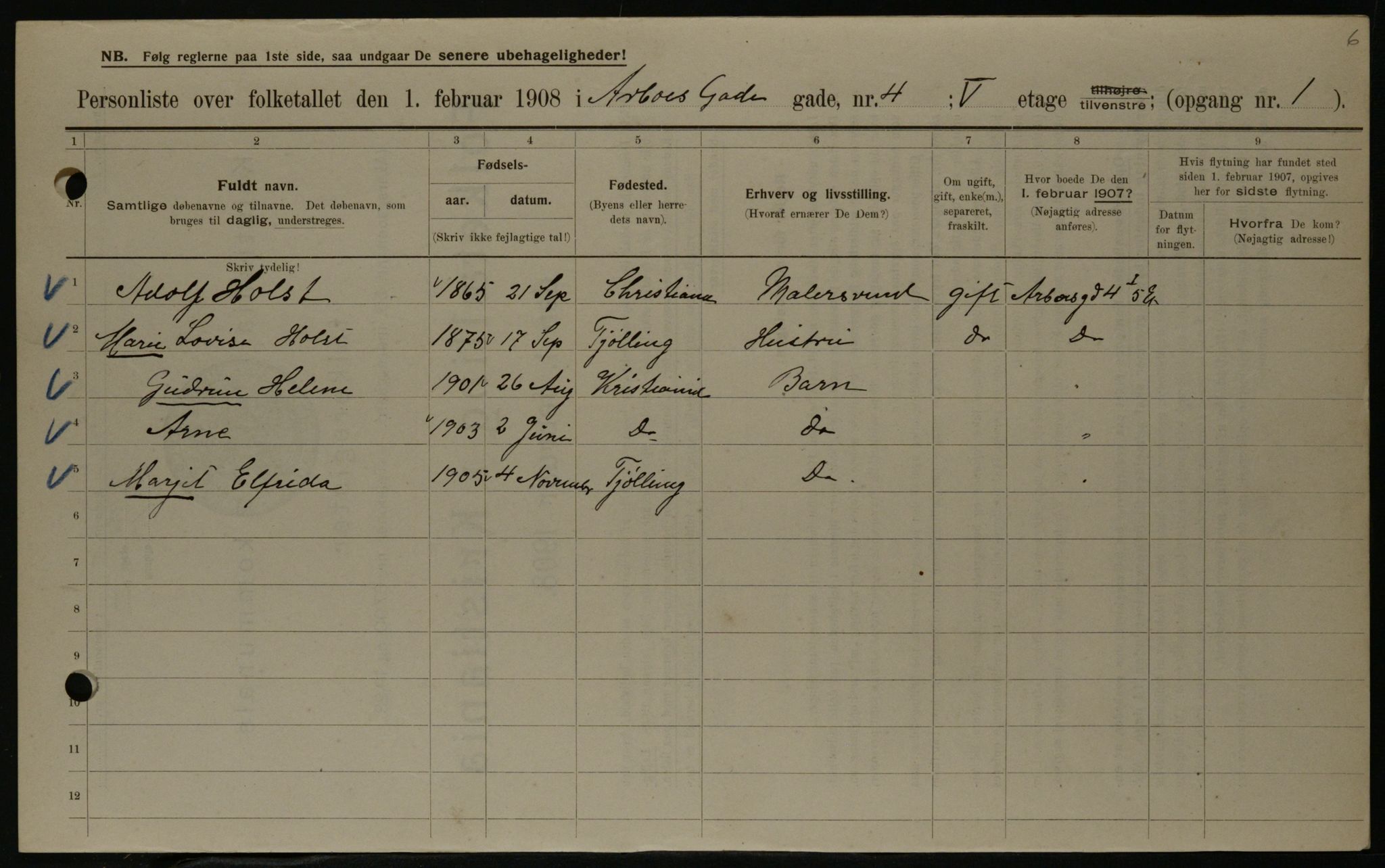 OBA, Kommunal folketelling 1.2.1908 for Kristiania kjøpstad, 1908, s. 2052
