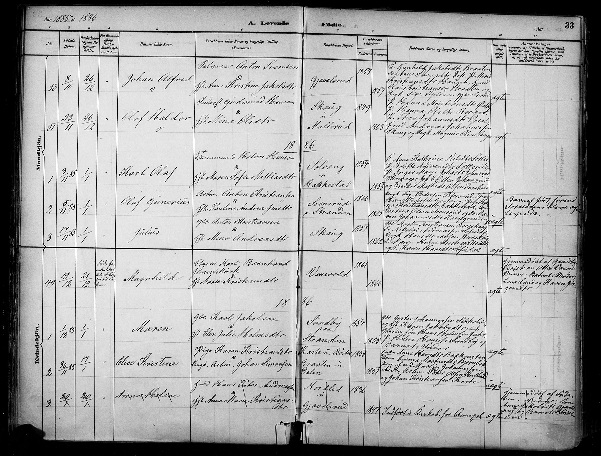 Enebakk prestekontor Kirkebøker, AV/SAO-A-10171c/F/Fa/L0016: Ministerialbok nr. I 16, 1883-1898, s. 33