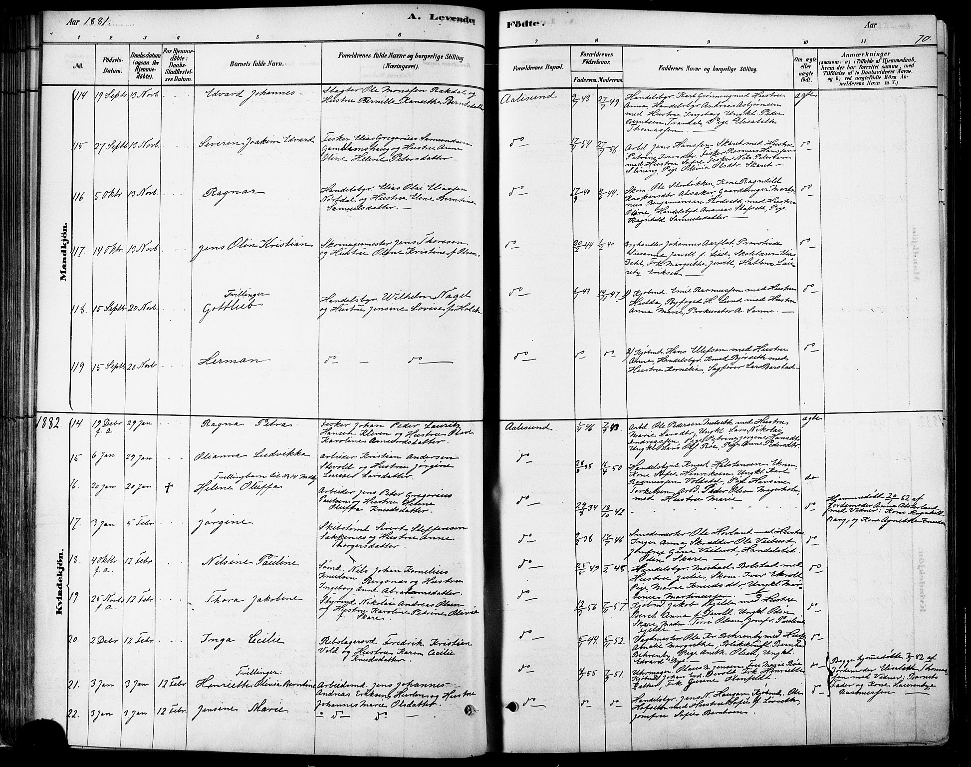 Ministerialprotokoller, klokkerbøker og fødselsregistre - Møre og Romsdal, SAT/A-1454/529/L0454: Ministerialbok nr. 529A04, 1878-1885, s. 70