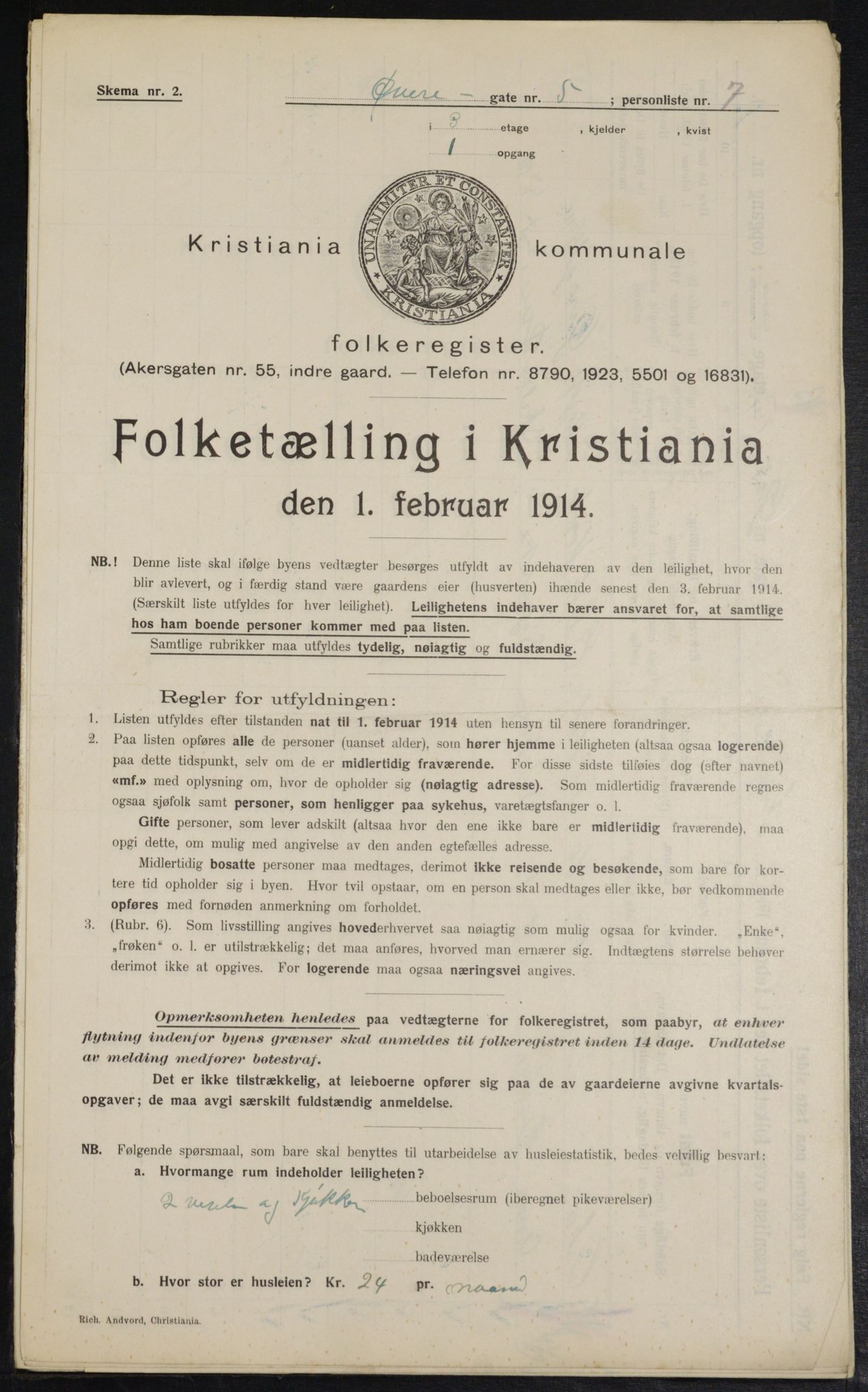 OBA, Kommunal folketelling 1.2.1914 for Kristiania, 1914, s. 130855