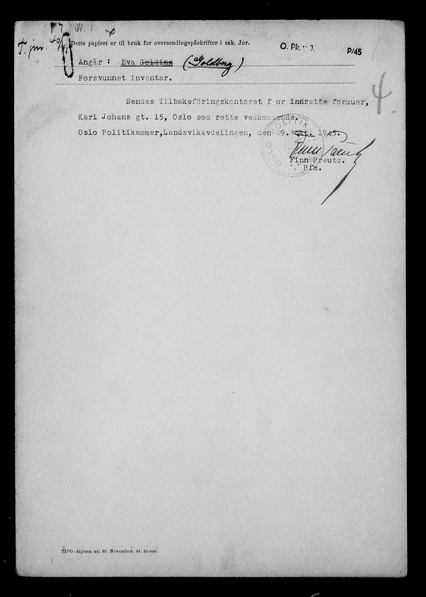 Justisdepartementet, Tilbakeføringskontoret for inndratte formuer, AV/RA-S-1564/H/Hc/Hcc/L0939: --, 1945-1947, s. 105