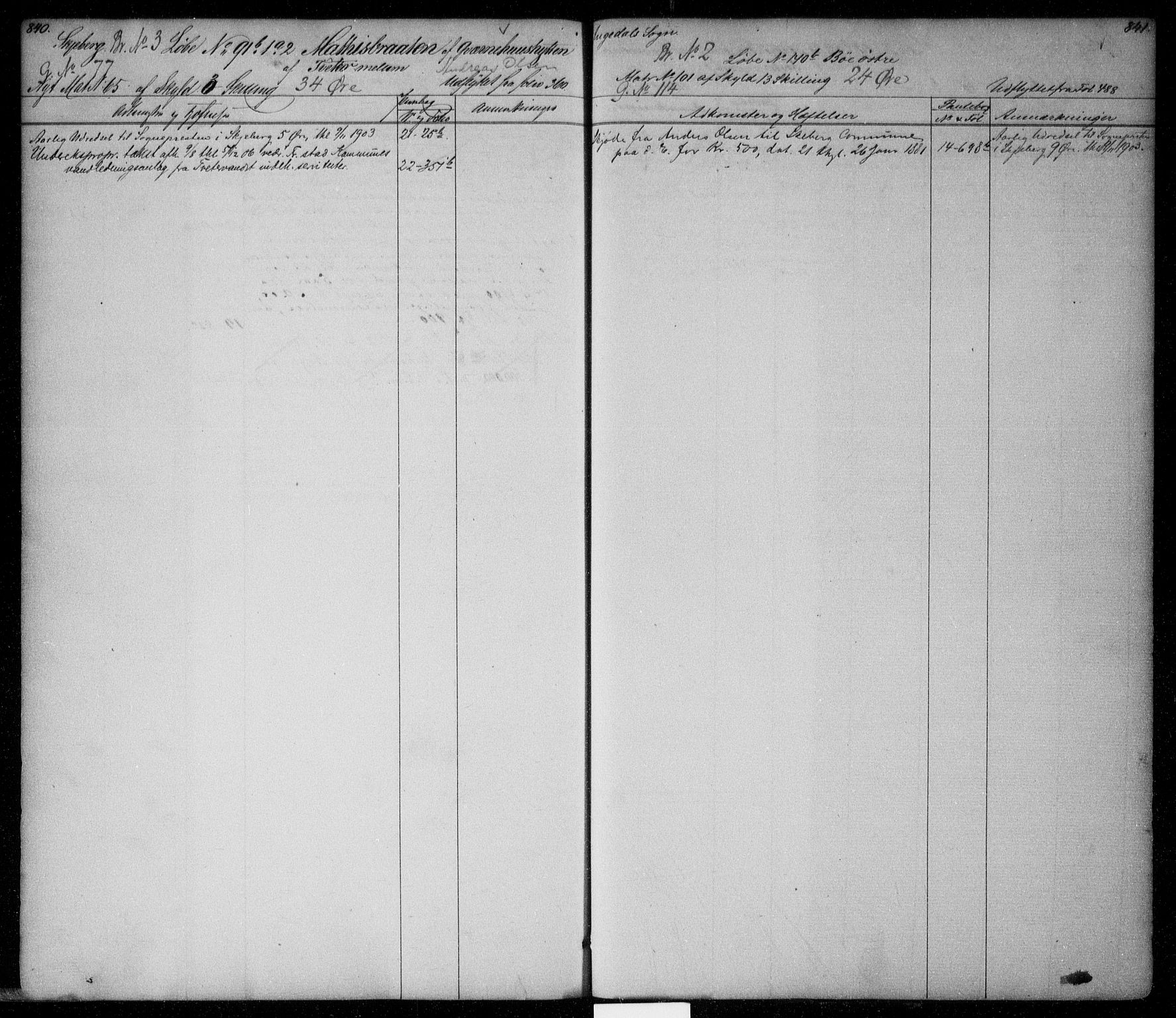 Idd og Marker sorenskriveri, SAO/A-10283/G/Ga/Gac/L0002: Panteregister nr. II 2, 1848-1911, s. 840-841