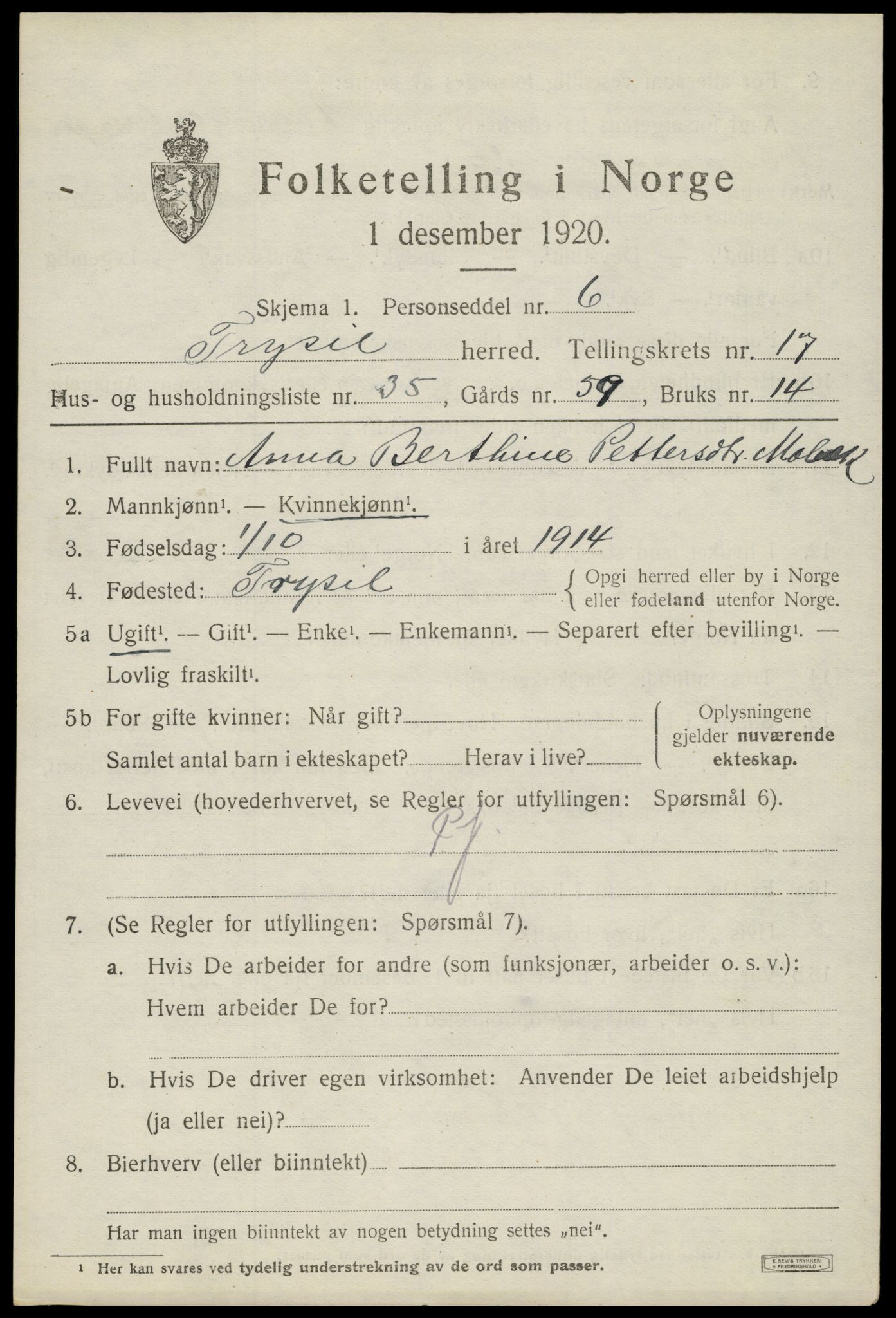 SAH, Folketelling 1920 for 0428 Trysil herred, 1920, s. 10605