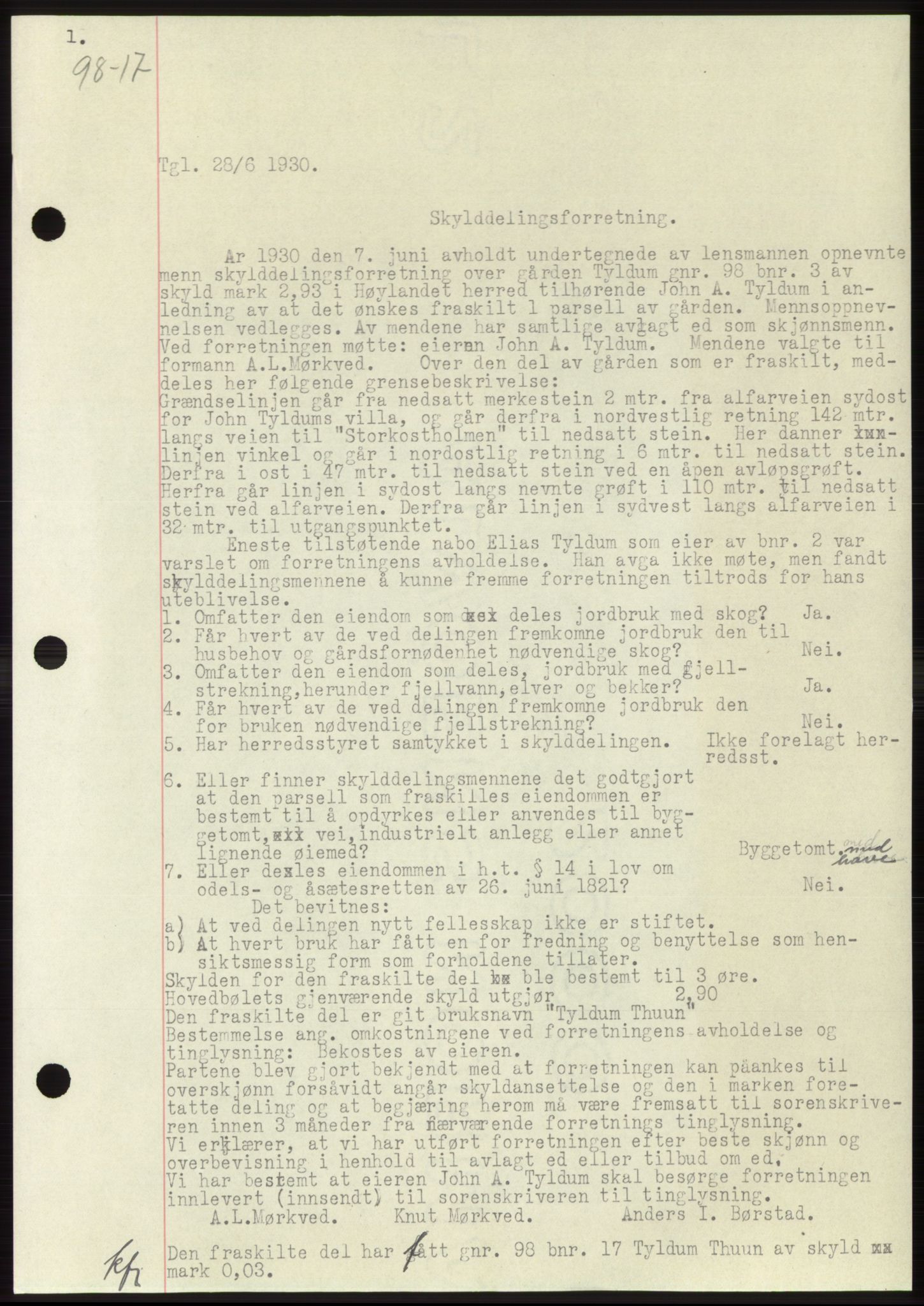 Namdal sorenskriveri, SAT/A-4133/1/2/2C: Pantebok nr. -, 1926-1930, Tingl.dato: 28.06.1930