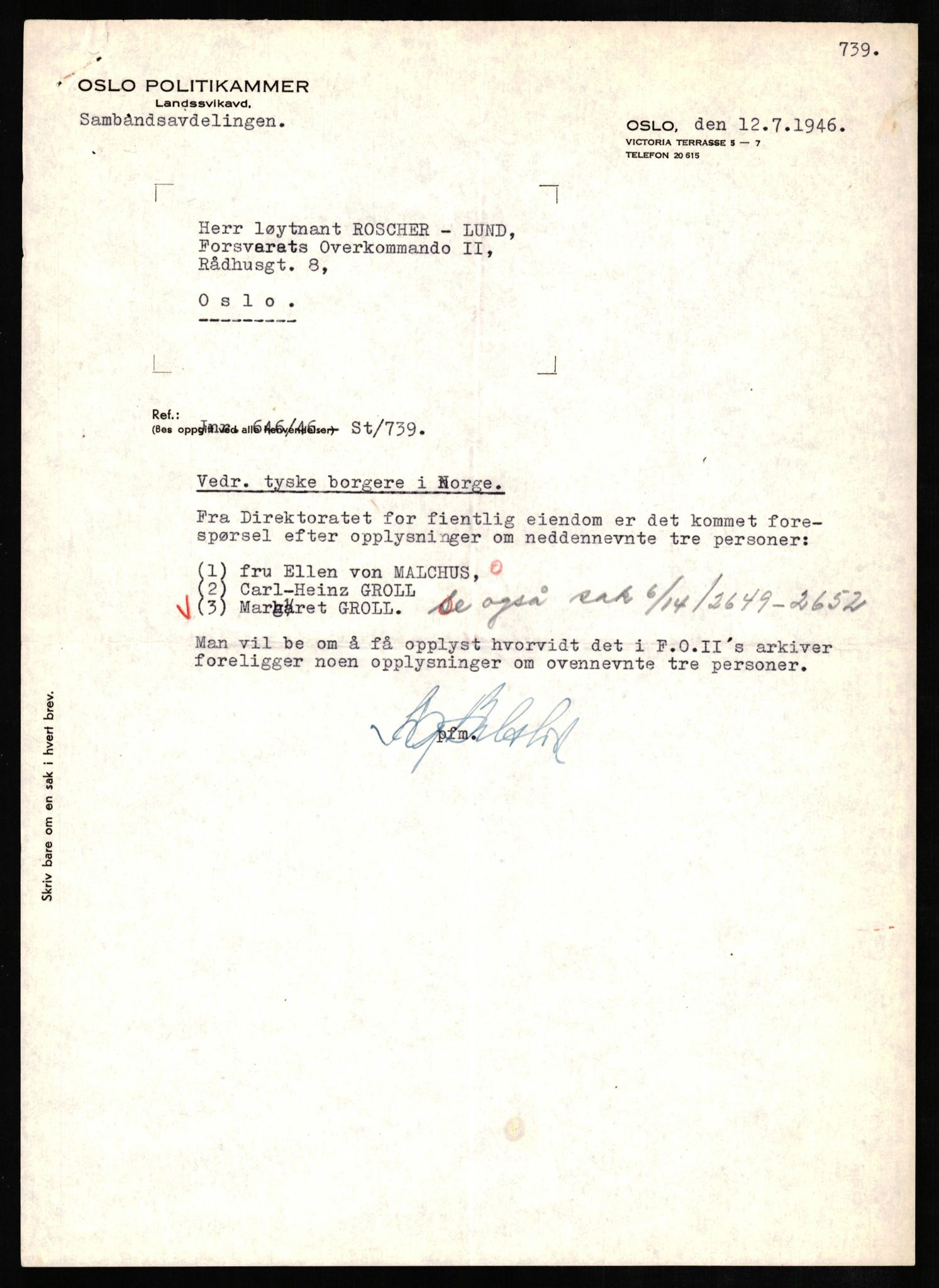 Forsvaret, Forsvarets overkommando II, RA/RAFA-3915/D/Db/L0010: CI Questionaires. Tyske okkupasjonsstyrker i Norge. Tyskere., 1945-1946, s. 244