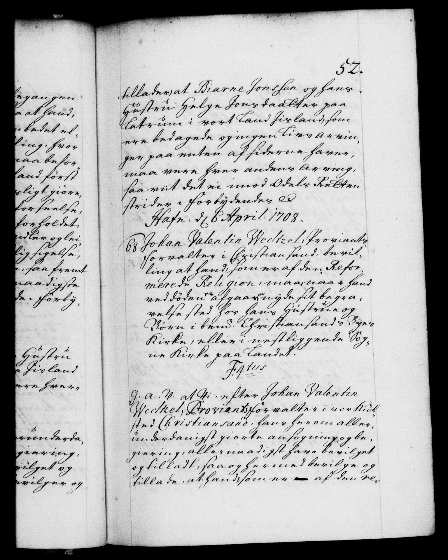 Danske Kanselli 1572-1799, AV/RA-EA-3023/F/Fc/Fca/Fcaa/L0020: Norske registre, 1708-1711, s. 52a